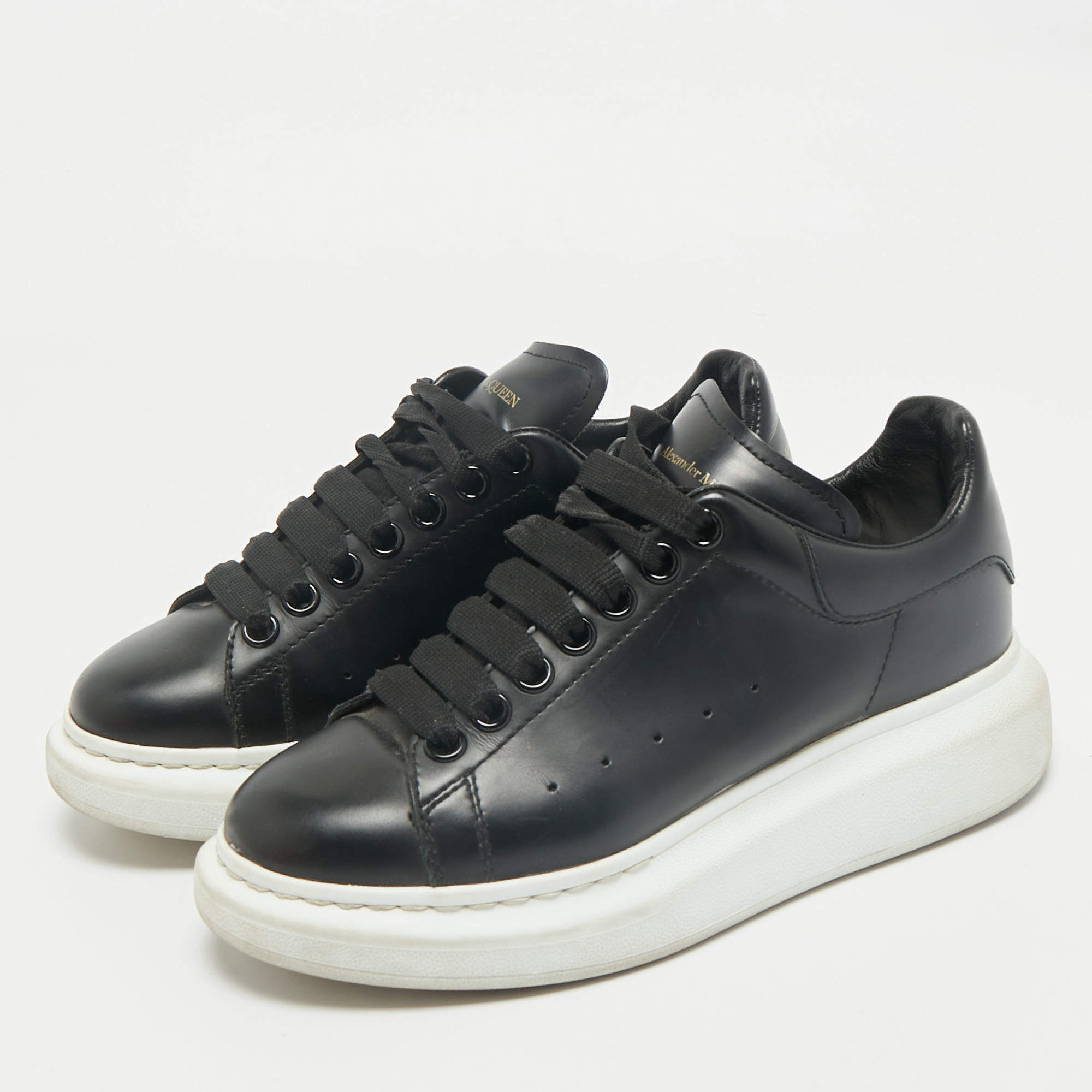 スニーカー Alexander Mcqueen Black Leather Sneakers With Black Leather Alexander McQueen Black Leather Oversized Sneakers Size 39.5
