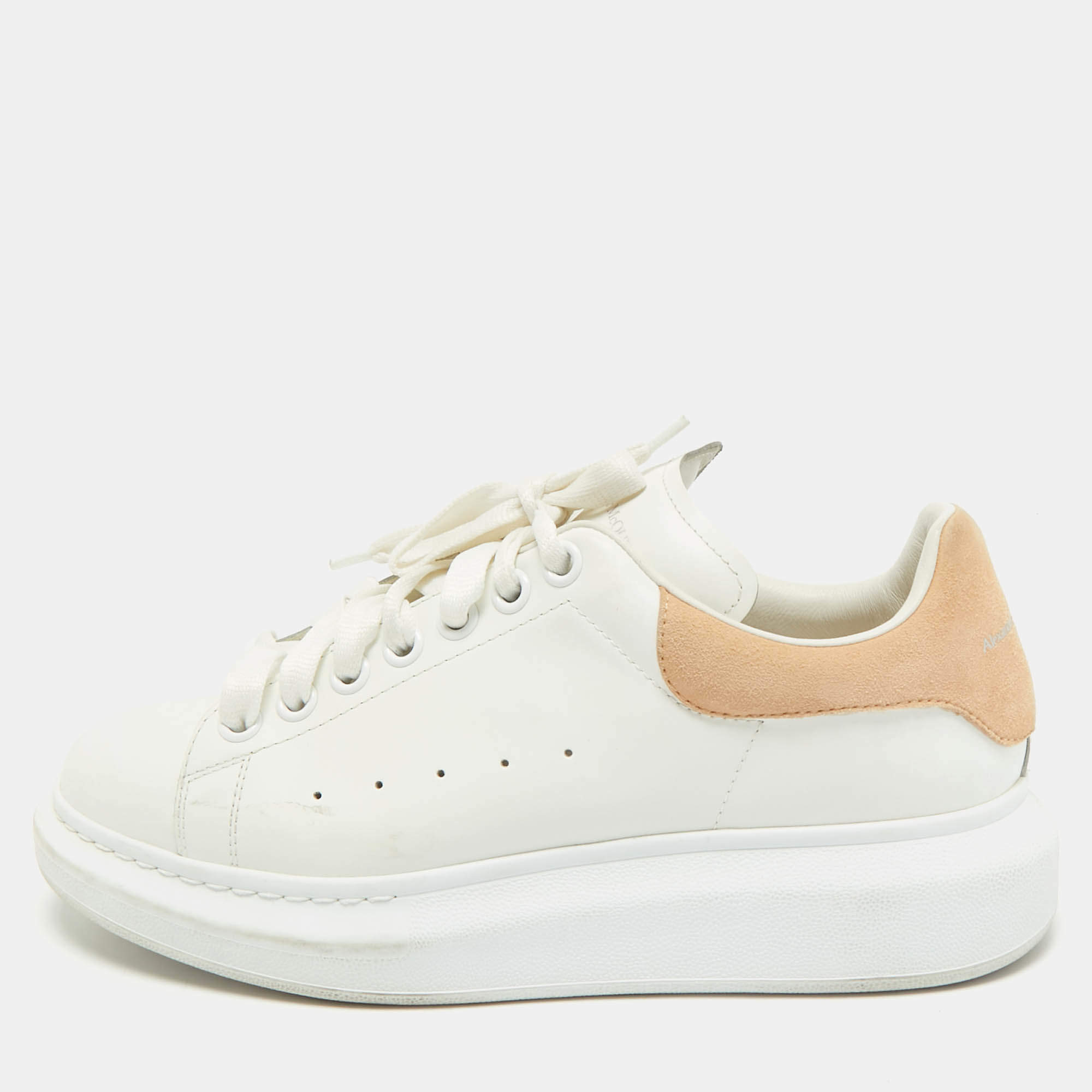 Alexander McQueen White/Beige Leather Oversized Sneakers Size 39