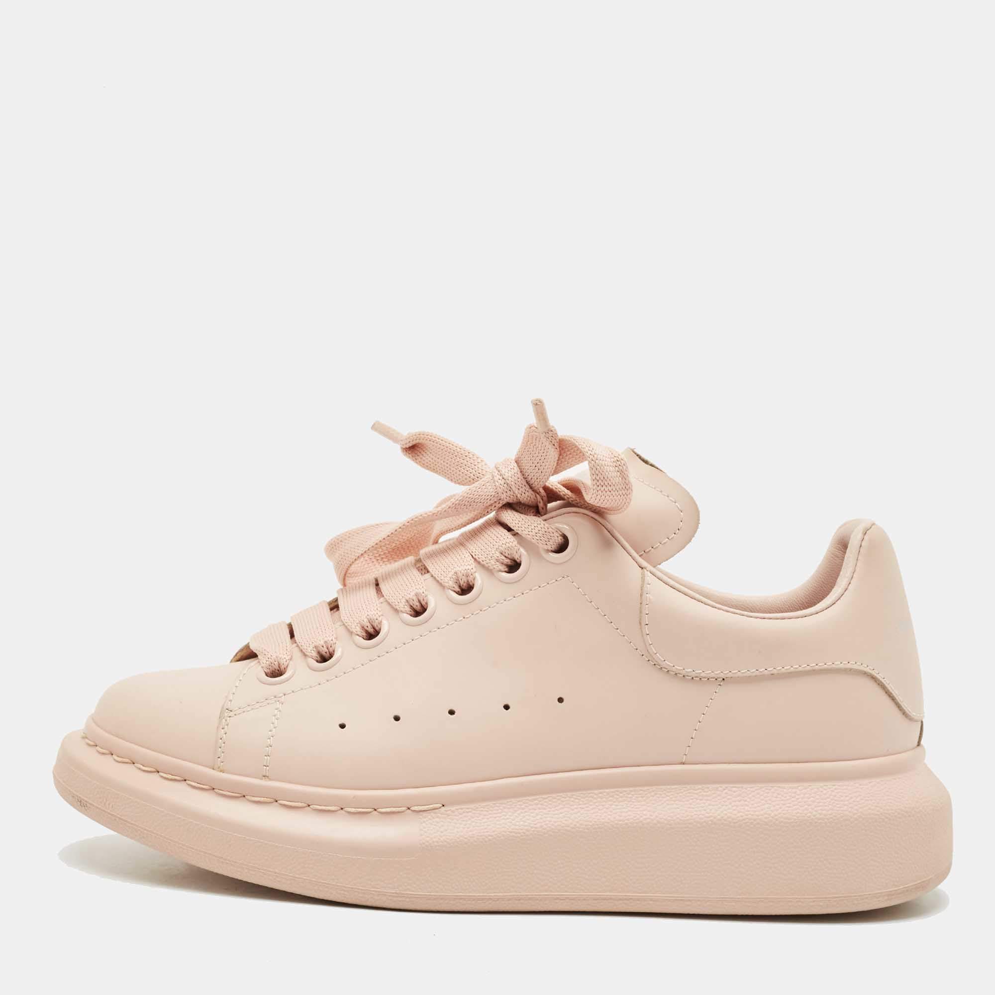 Alexander McQueen Pink Leather Oversized Low Top Sneakers Size 37