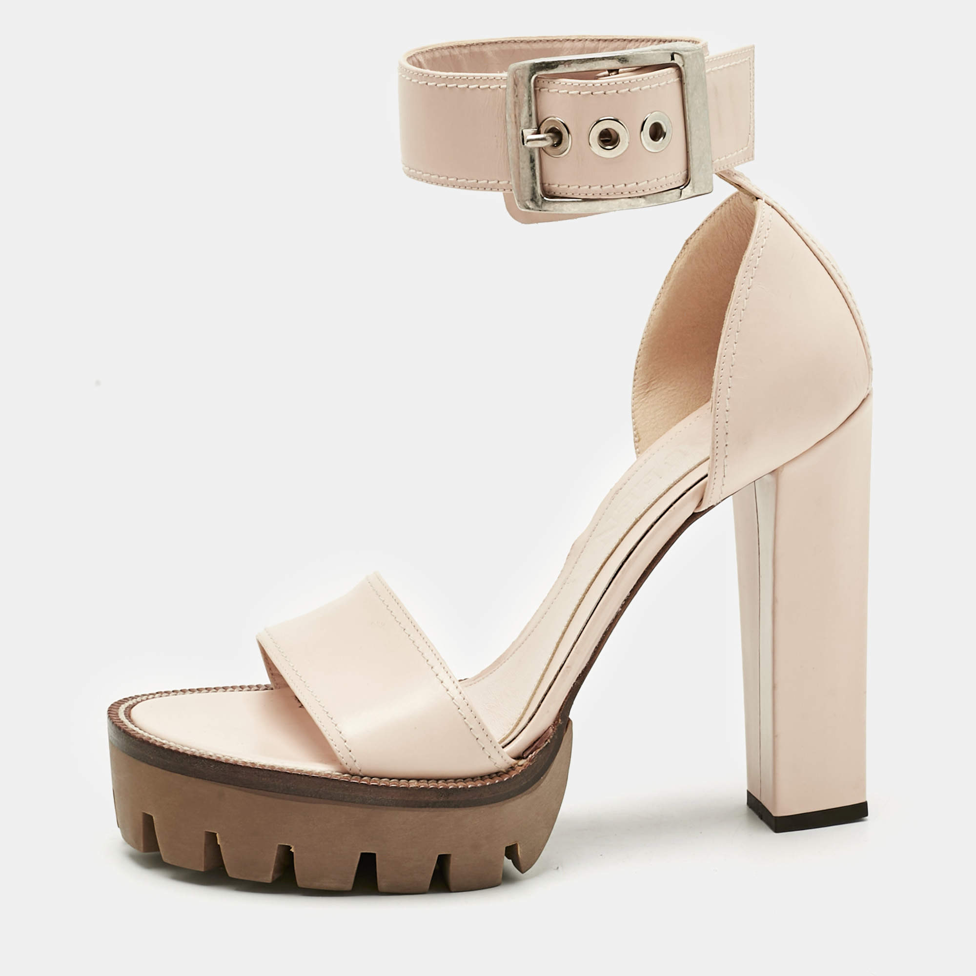 Pre Owned Alexander McQueen Pink Leather Platform Sandals Size 40