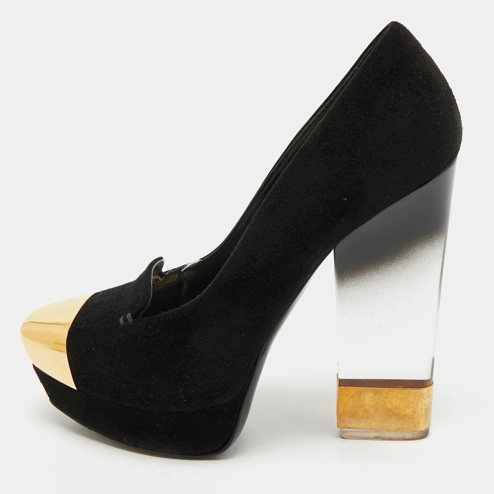 Pre Owned Alexander McQueen Black Suede Plexi Heel Platform Pumps Size 40