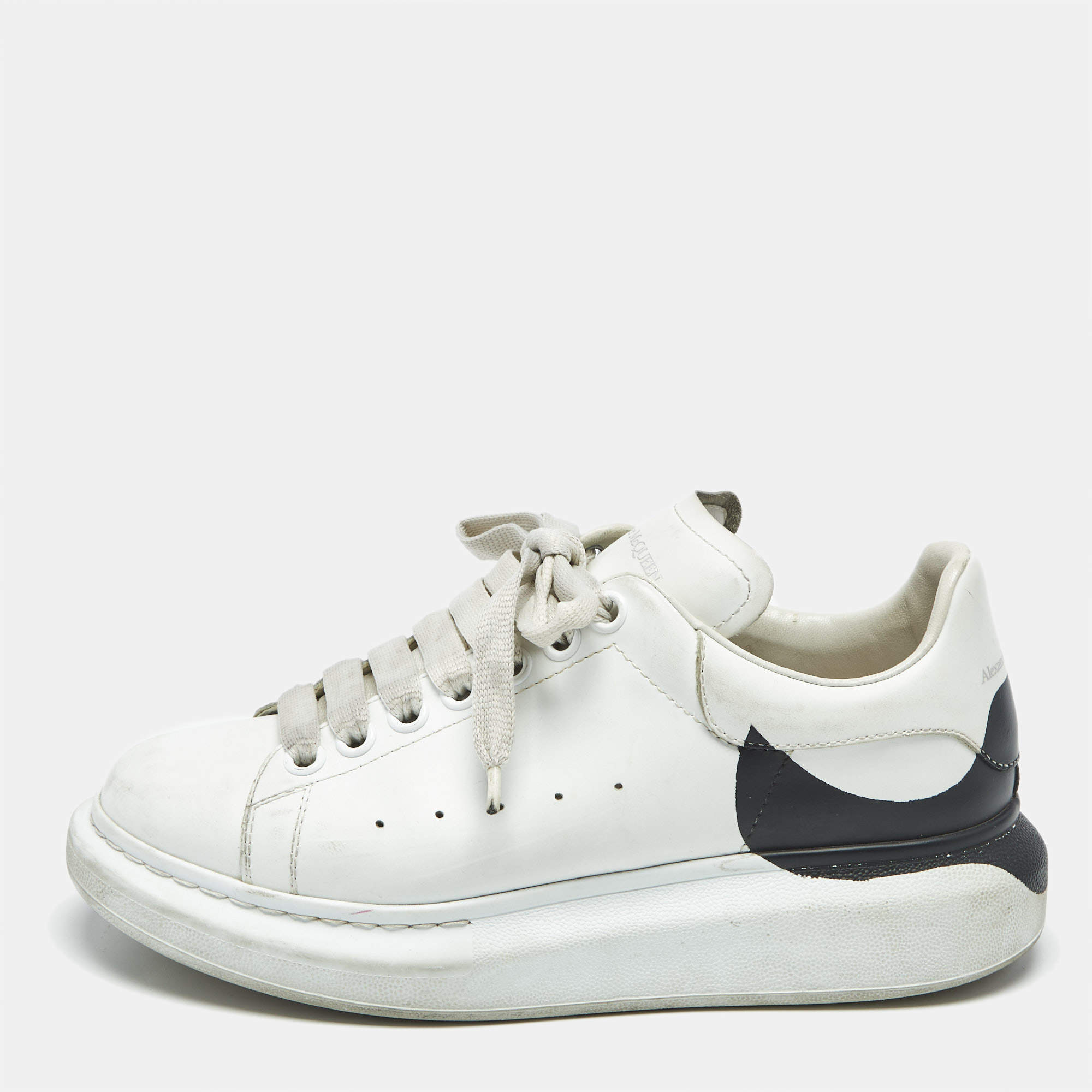 Pre Owned Alexander McQueen White/Black Leather Oversized Sneakers Size 38