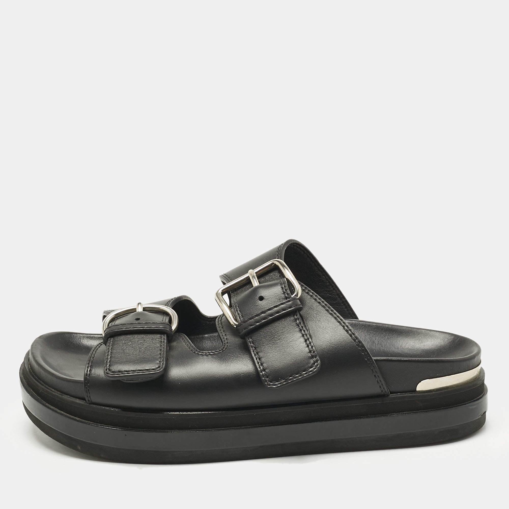 Pre Owned Alexander McQueen Black Leather Hybrid Slide Sandals Size 41