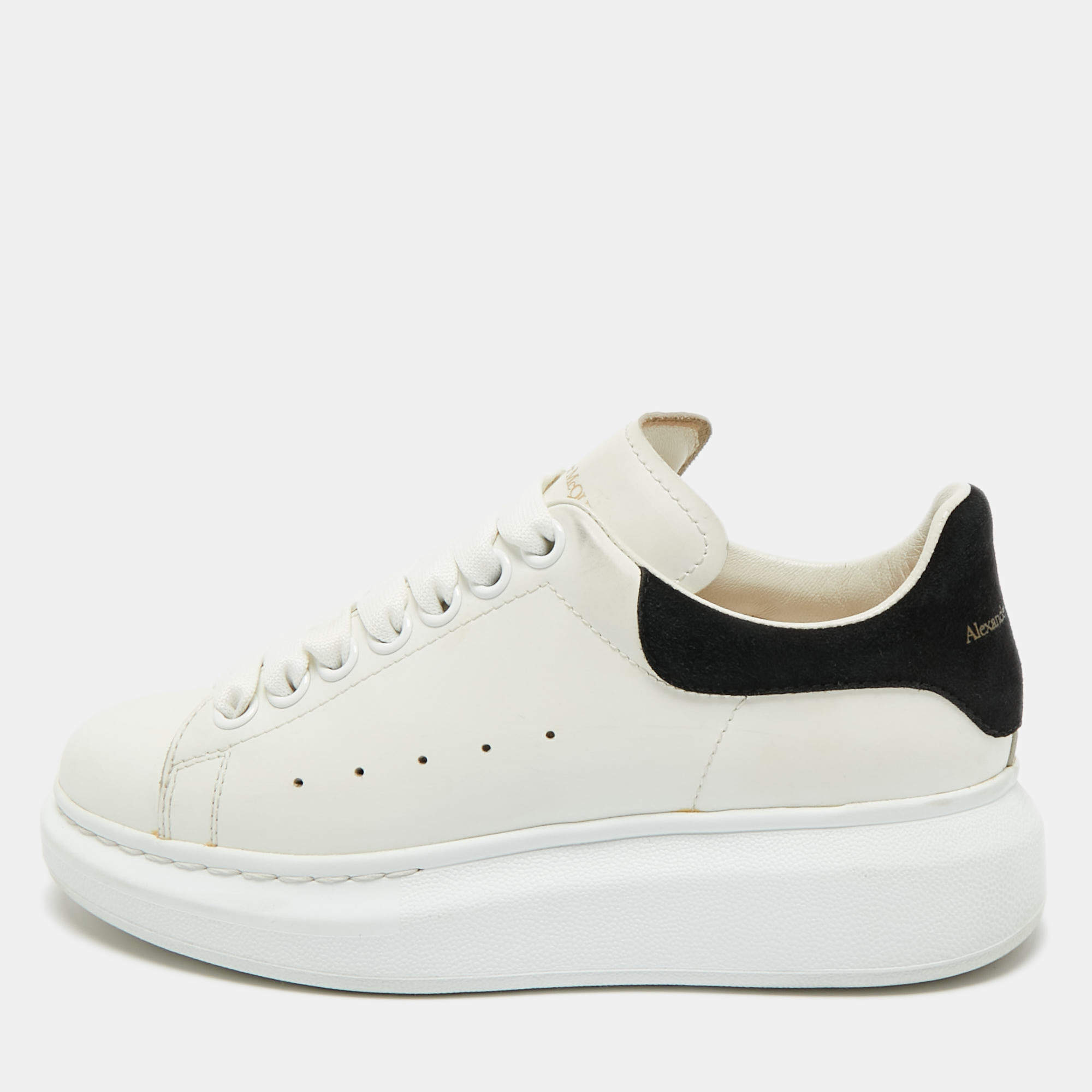 Pre Owned Alexander McQueen White/Black Leather Oversized Sneakers Size 34.5