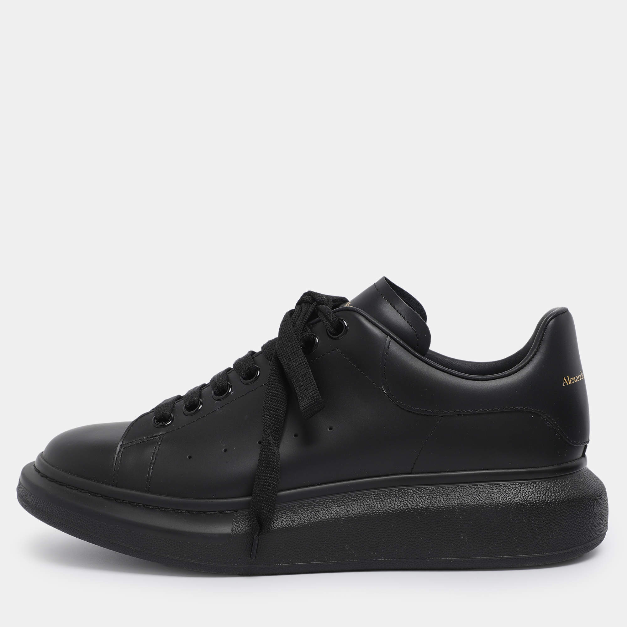 Pre Owned Alexander McQueen Black Leather Oversized Lace Up Sneakers Size 42