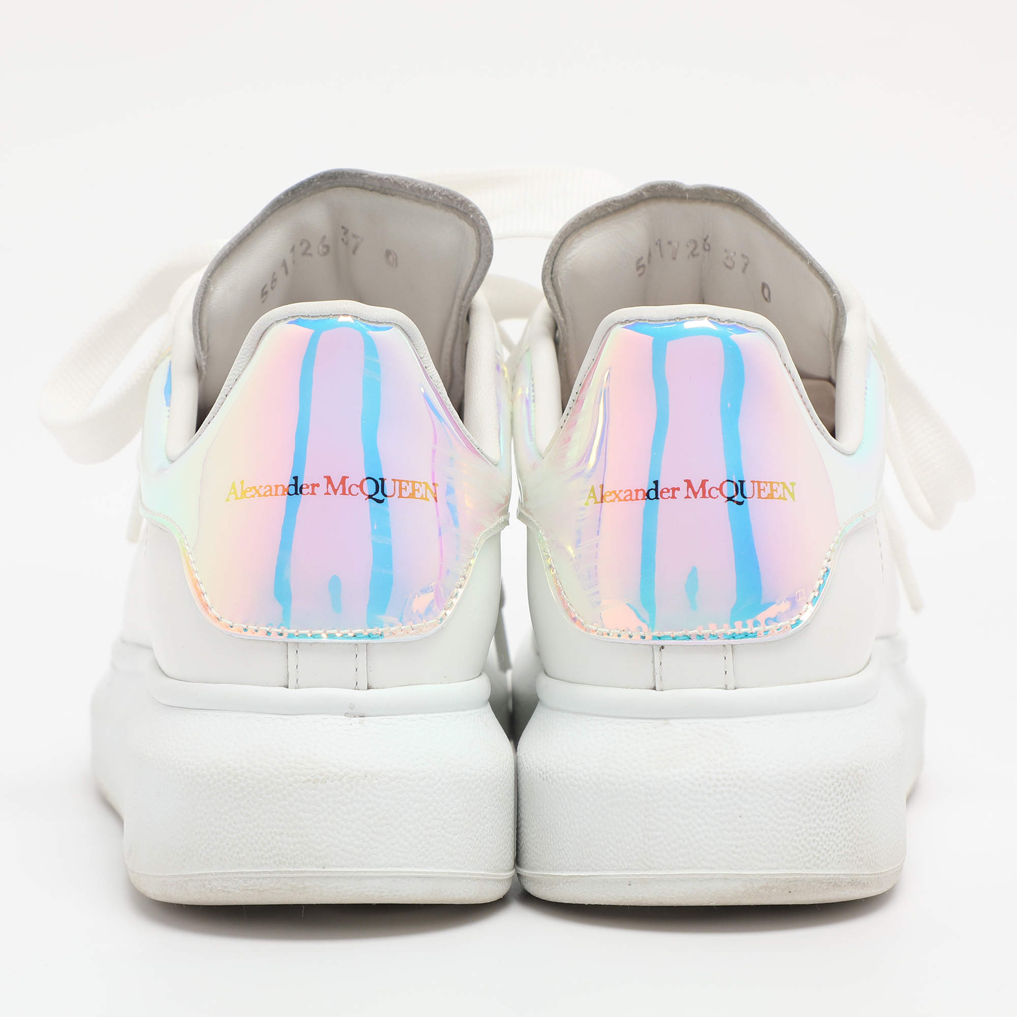 Pre Owned Alexander McQueen White/Iridescent Leather Larry Sneakers Size 37