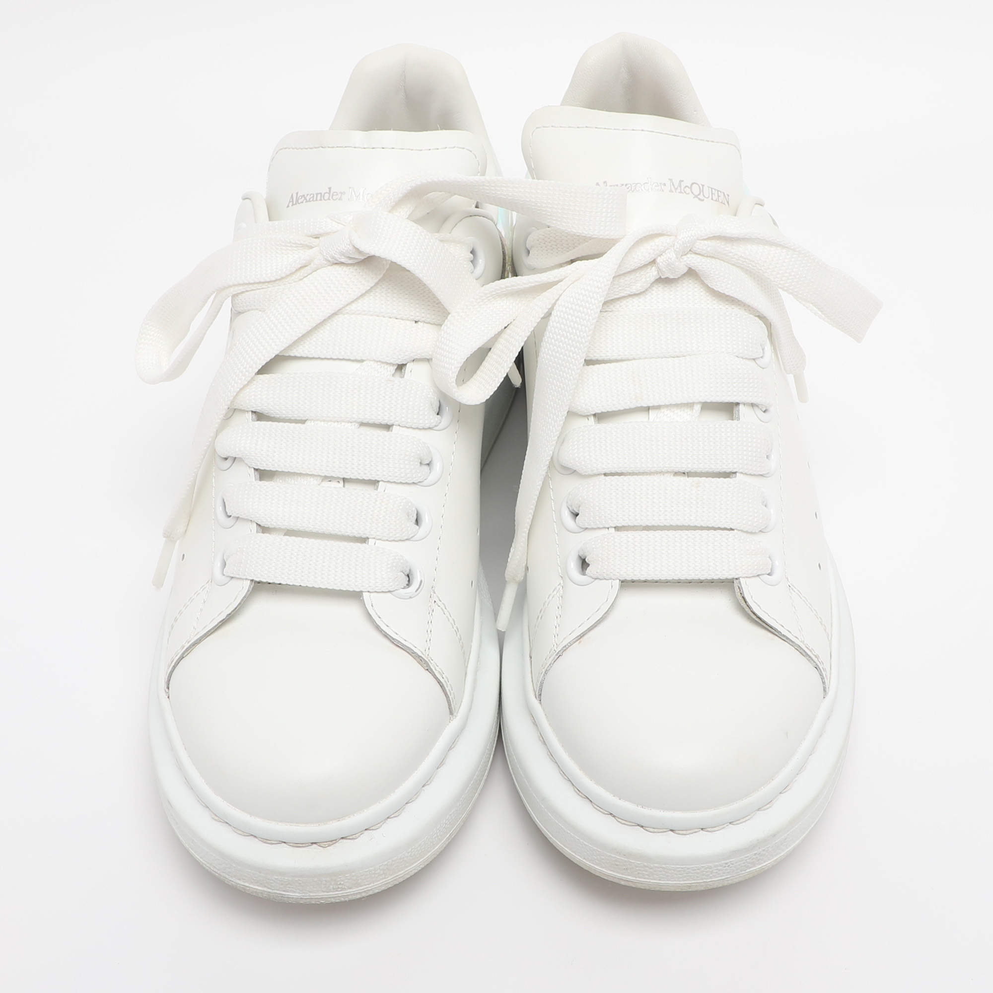 Pre Owned Alexander McQueen White/Iridescent Leather Larry Sneakers Size 37
