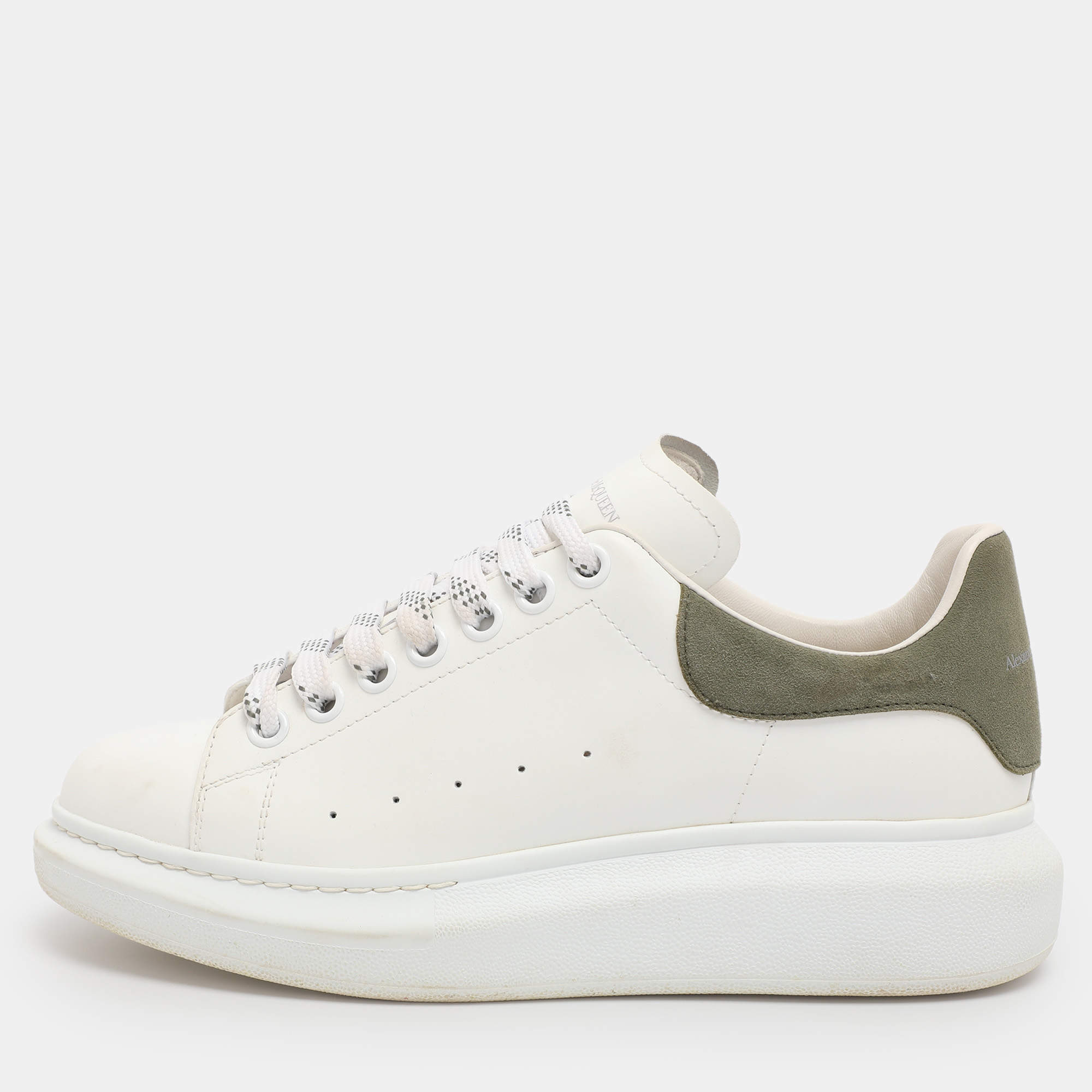 Pre Owned Alexander McQueen White Leather and Suede Oversized Low Top Sneakers Size 39
