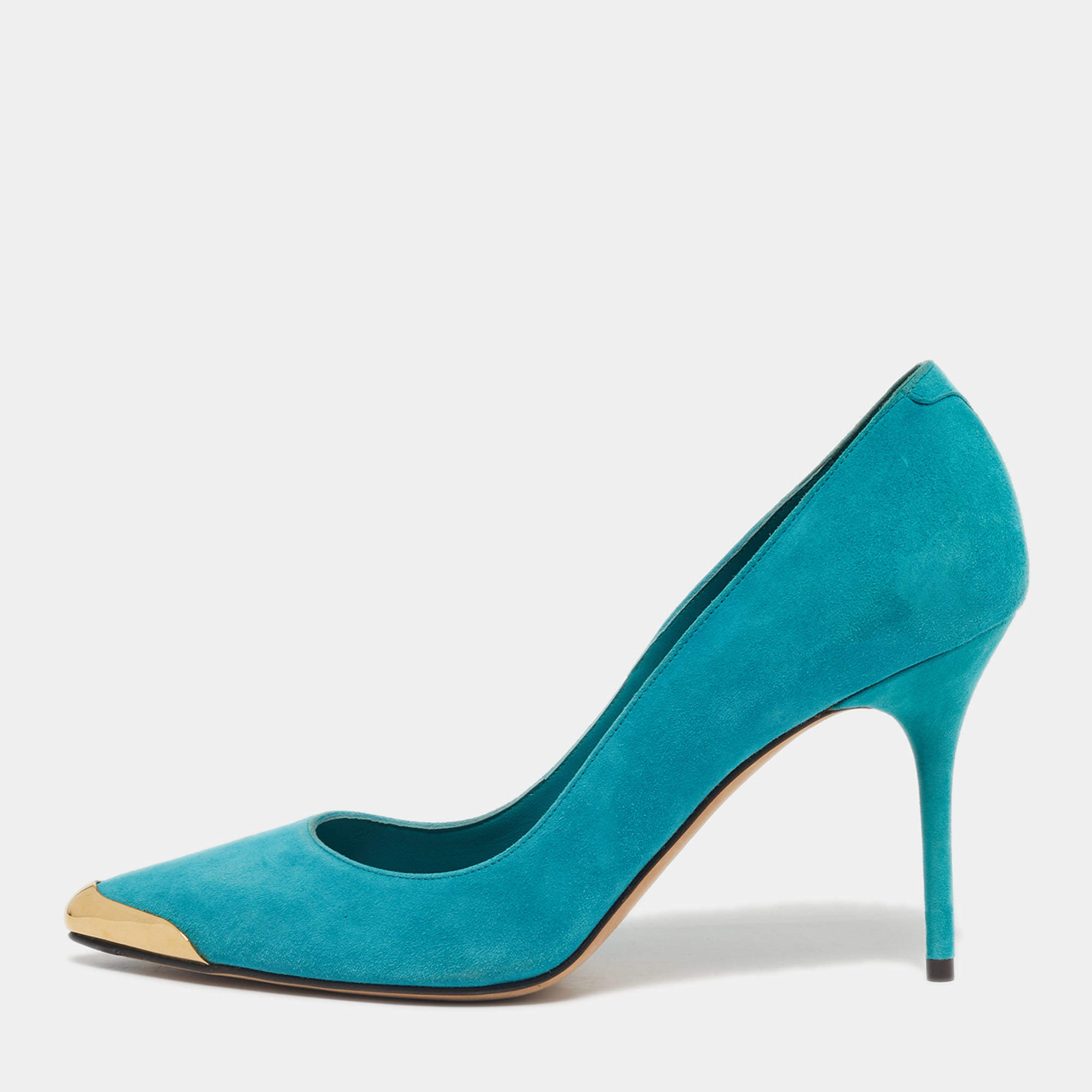 Pre Owned Alexander McQueen Blue Suede Pointed Toe Pumps Size 37.5