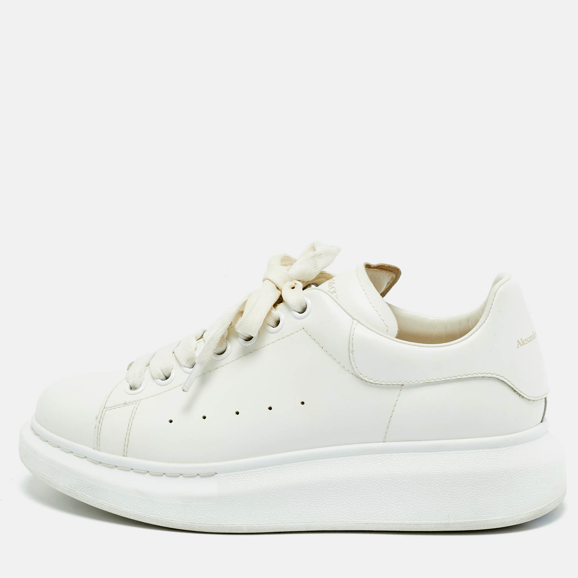 Pre Owned Alexander McQueen White Leather Oversized Low Top Sneakers Size 39.5