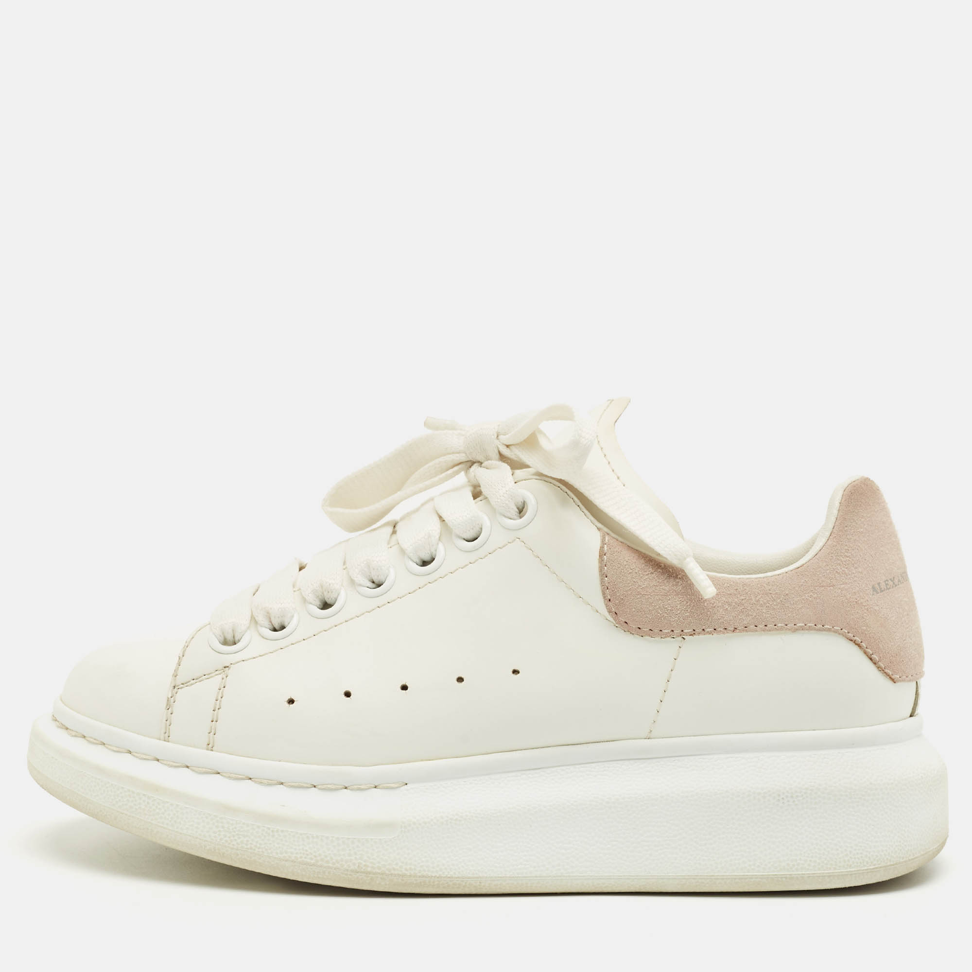 Pre Owned Alexander McQueen White/Pink Leather and Suede Larry Sneakers Size 35