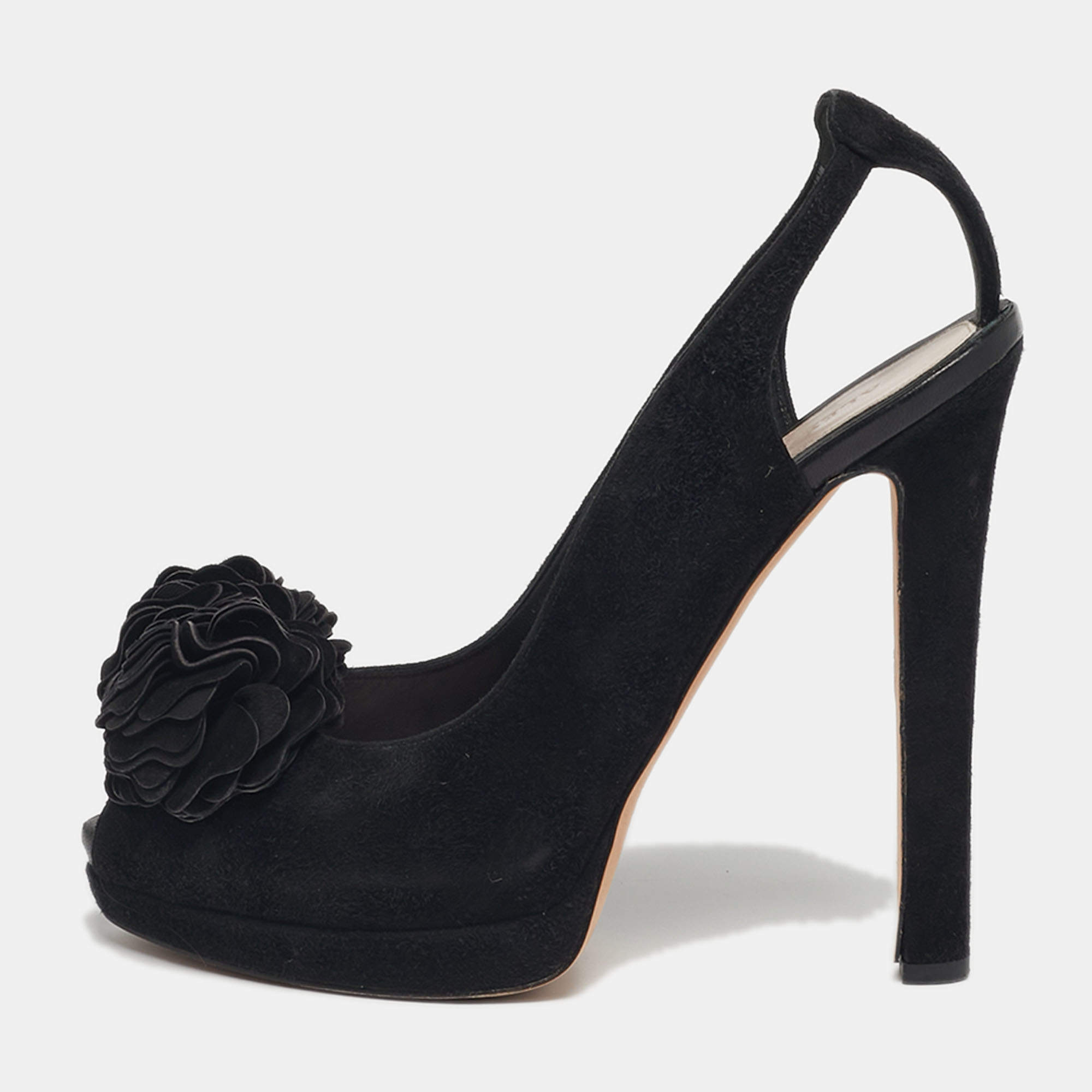 مملوكة مسبقًا Alexander McQueen Size 40 Black Suede Flower Detail Peep Toe Platform Pumps