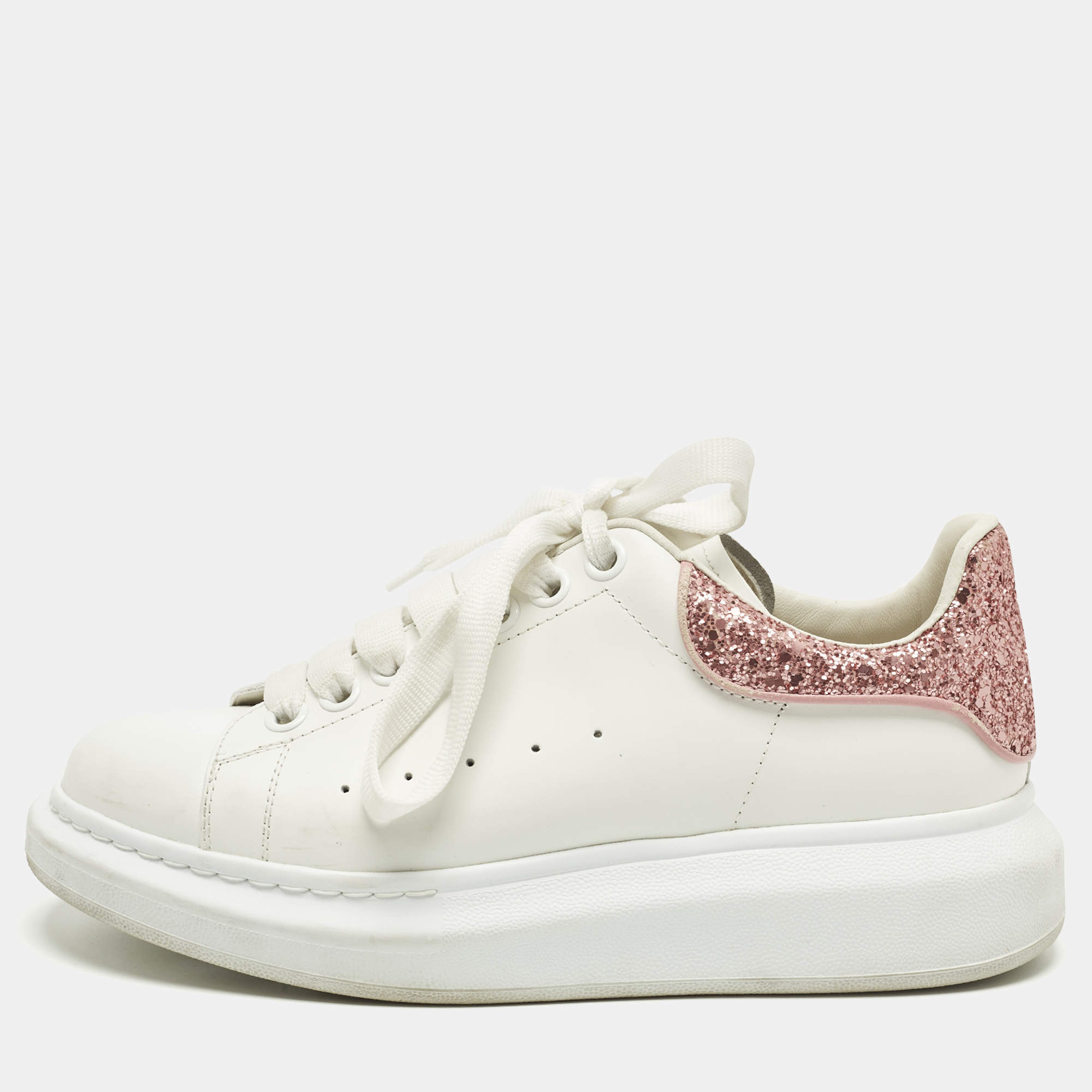 Pre Owned Alexander McQueen Oversized Size 38 White Leather Low Top Sneakers