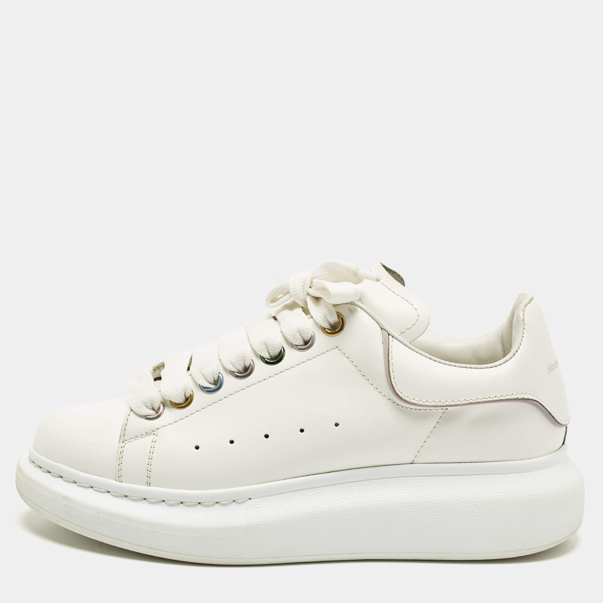 Pre Owned Alexander McQueen Oversized Size 37.5 White Leather Low Top Sneakers