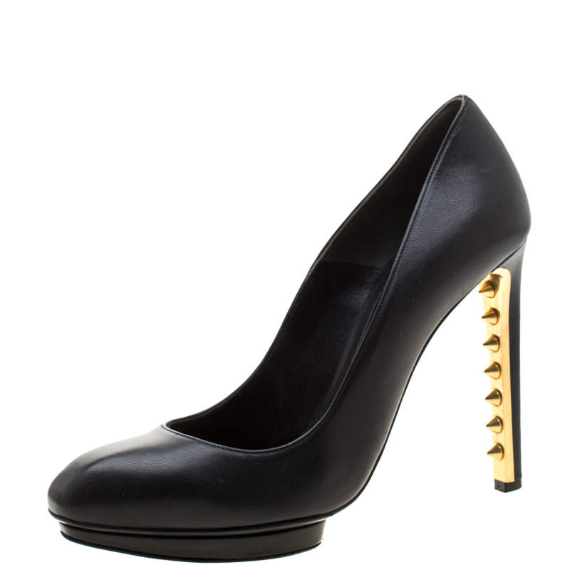 Alexander McQueen Black Leather Spike Heel Pumps 37.5