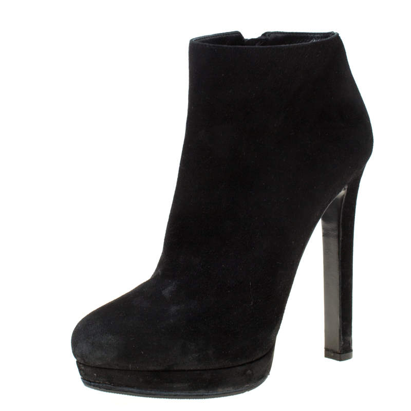 Pre Owned Alexander McQueen Black Suede Platform Ankle Boots Size 38.5