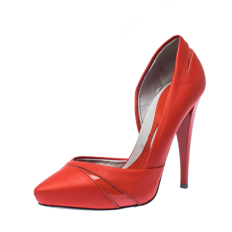 Pre Owned Alexander McQueen Pastel Orange Leather Lex Punk D'orsay Pumps Size 37