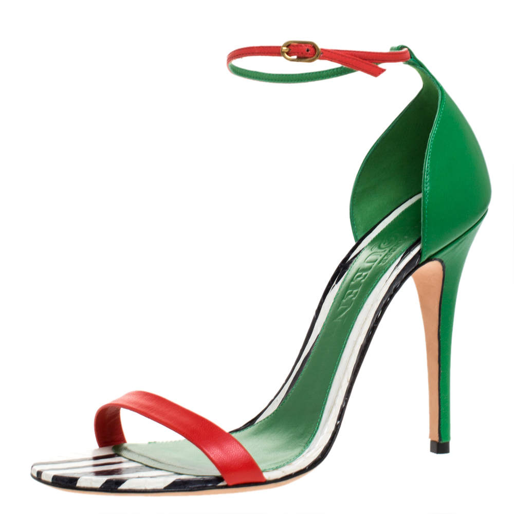 Pre Owned Alexander McQueen Multicolor Leather Open Toe Ankle Strap Sandals Size 41