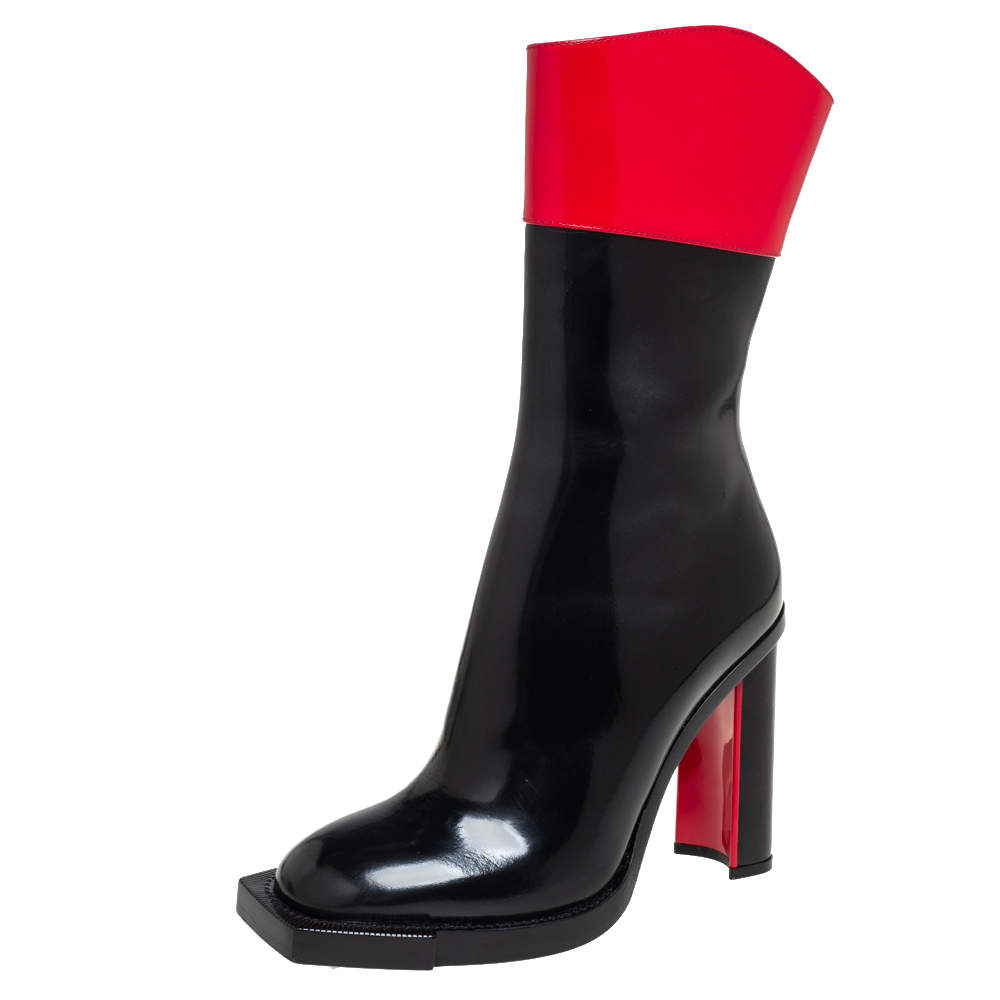 Alexander McQueen Red/Black Patent Leather Calf Length Boots