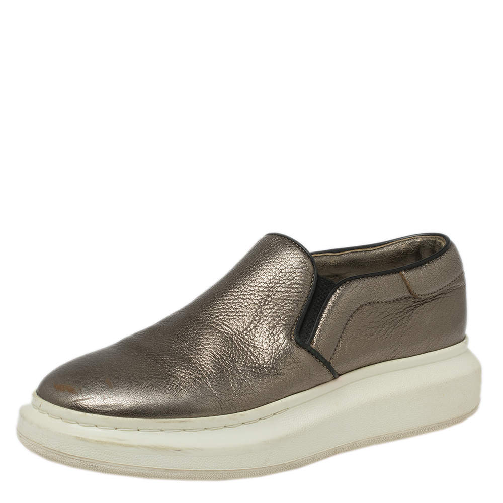 Alexander McQueen Metallic Leather Slip On  Sneakers Size 38