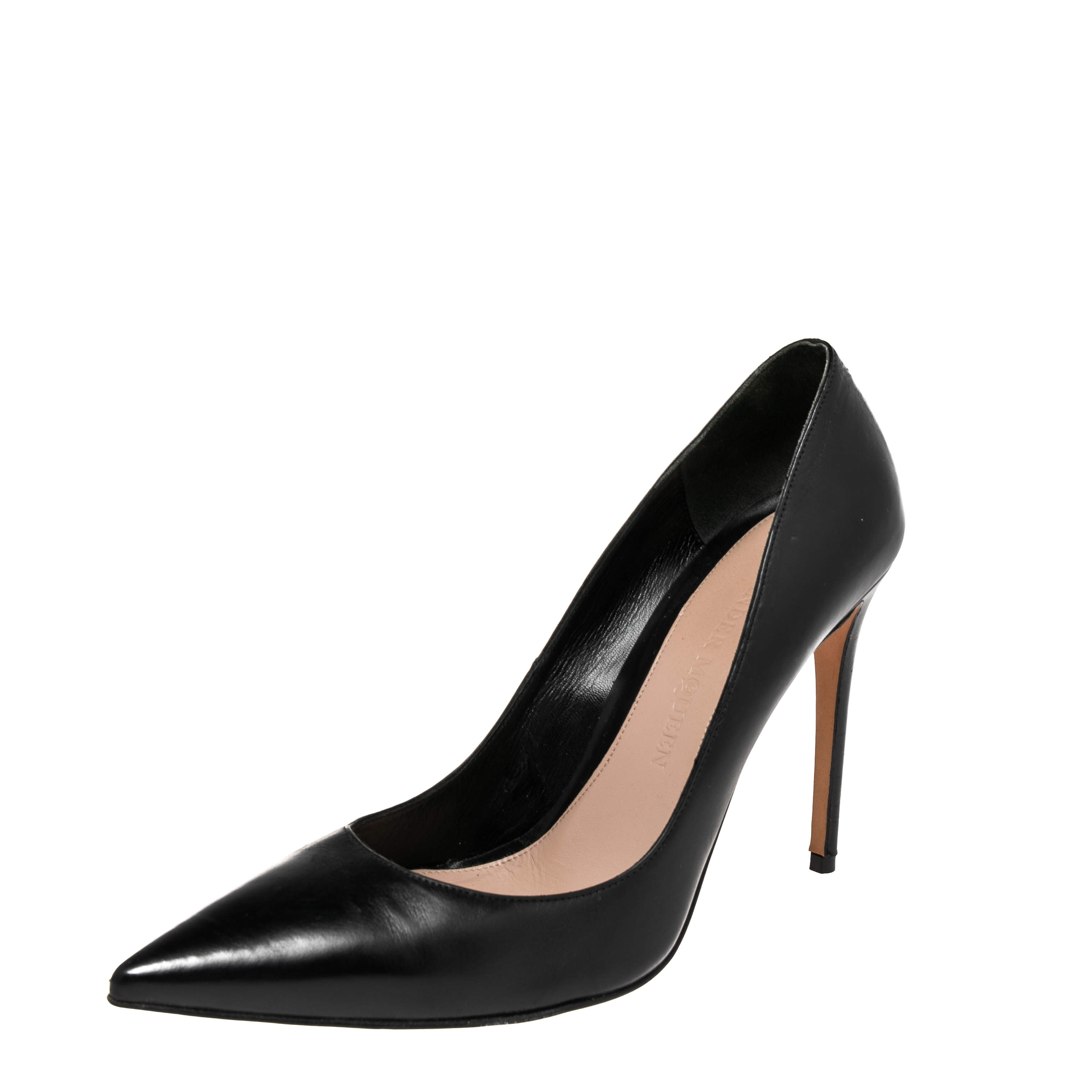 Alexander McQueen Black Leather Pointed Toe Pumps Size 39
