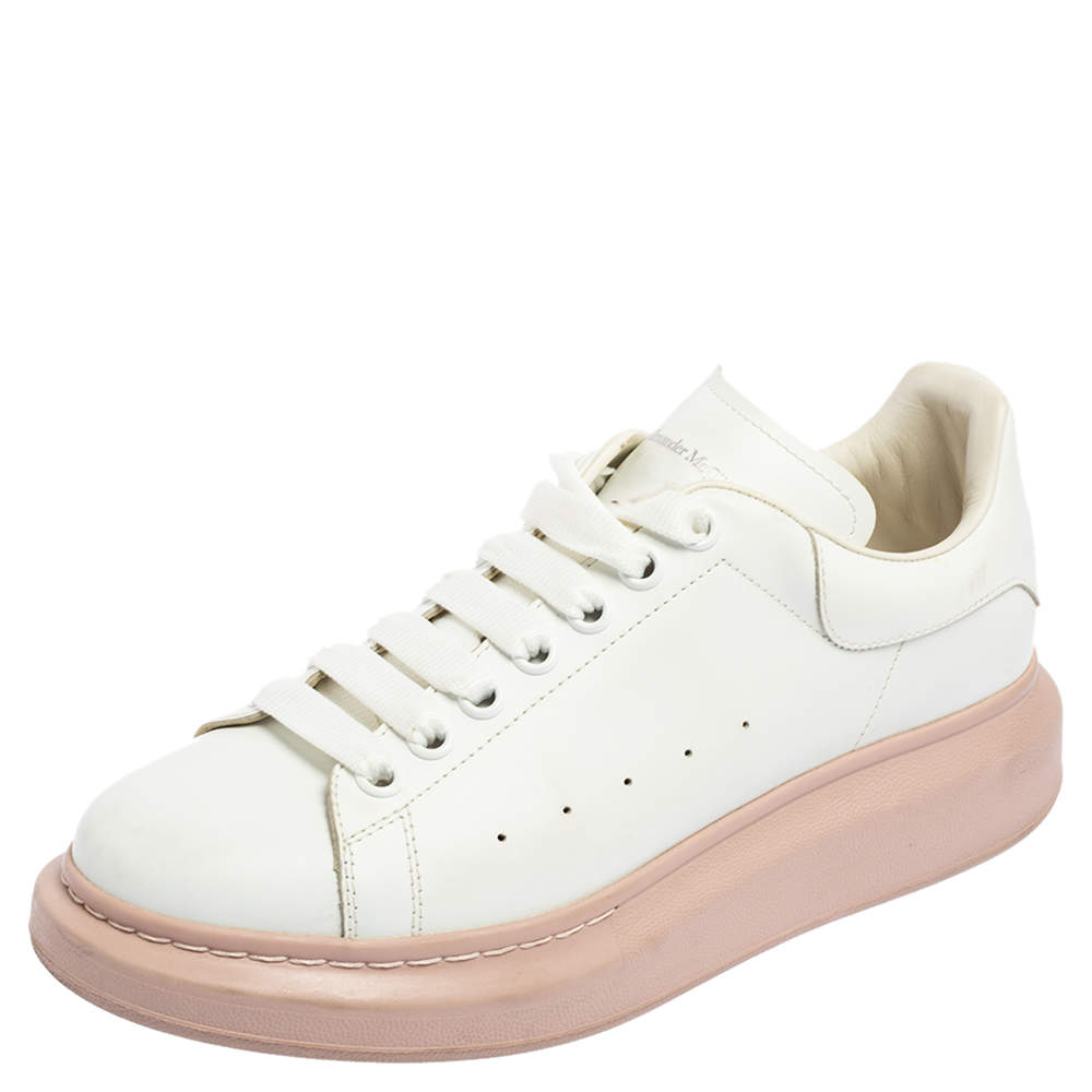 Alexander McQueen White/Pink Leather Oversized Sneakers Size 40