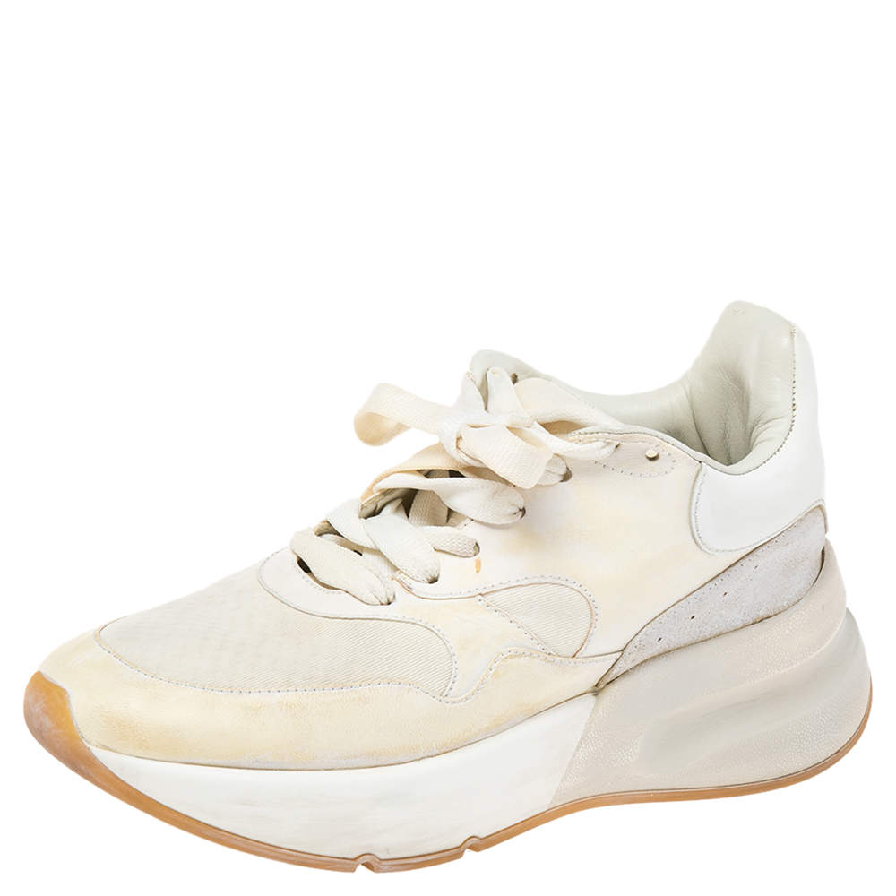Pre Owned Alexander McQueen White Leather And Mesh Oversized Runner Low Top Sneakers Size 38.5