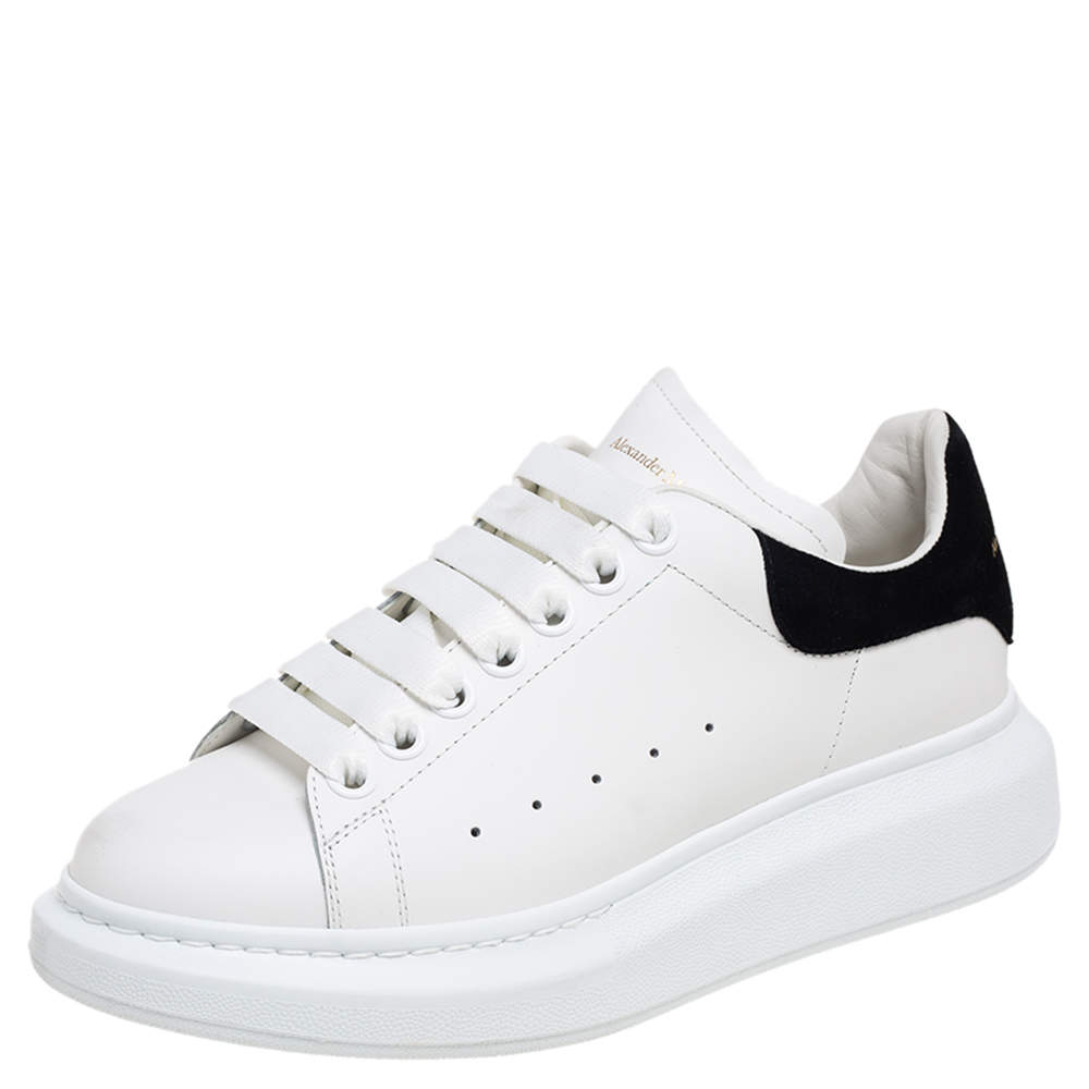 Pre Owned Alexander Mcqueen White/Black Leather and Suede Oversized Low-Top Sneakers Size 38