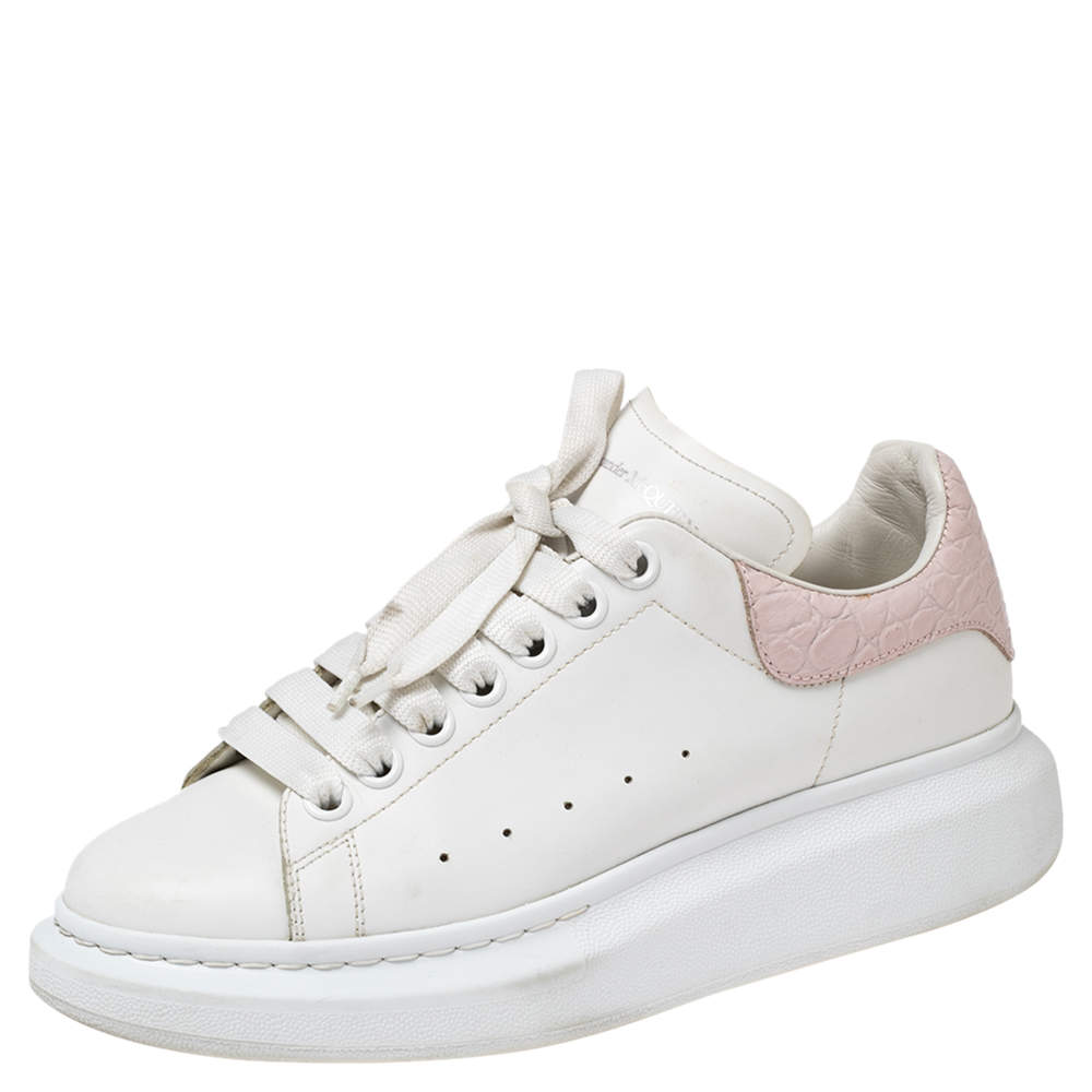 Pre Owned Alexander McQueen White Leather And Croc Embossed Leather Oversized Sneakers Size 39  
