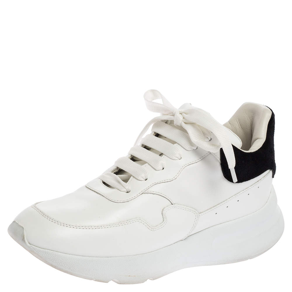 Pre Owned Alexander McQueen White/Black Leather Oversized Sneakers Size 40