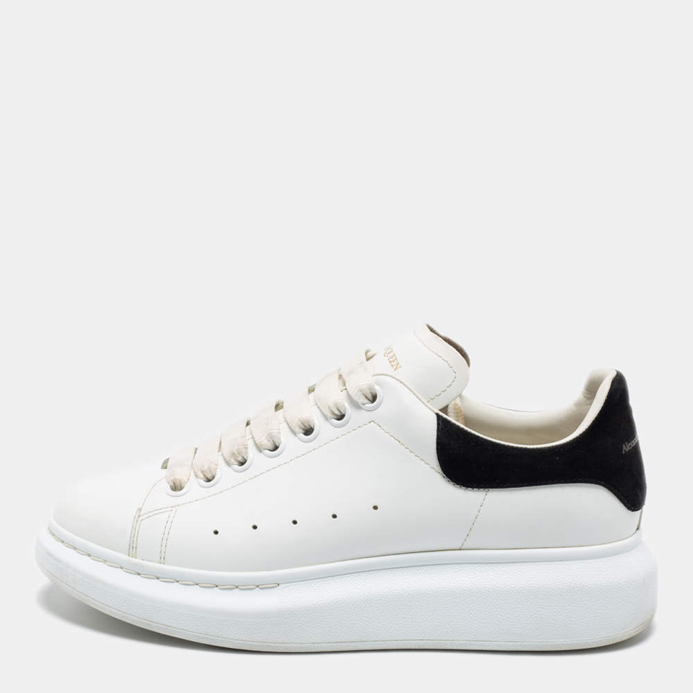 Pre Owned Alexander McQueen White/Black Leather And Suede Oversized Sneakers Size 39