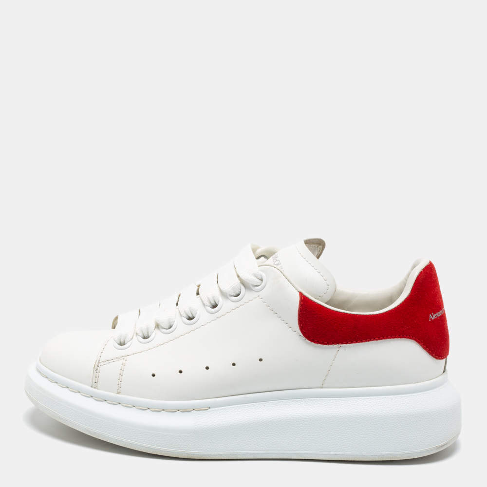 Pre Owned Alexander McQueen White/Red Leather Oversized Low Top Sneakers Size 36
