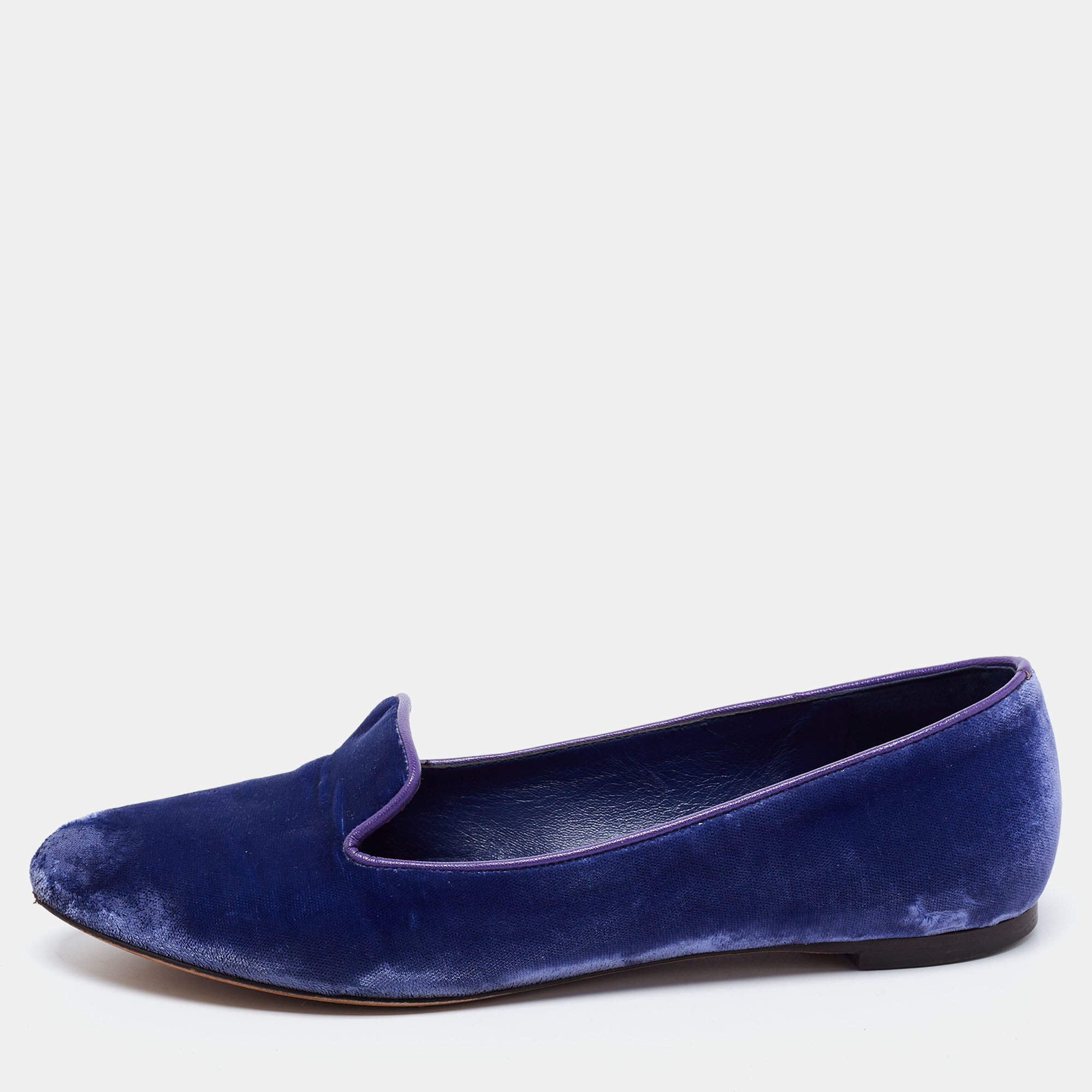 Pre Owned Alexander McQueen Purple/Blue Velvet Smoking Slippers Size 37