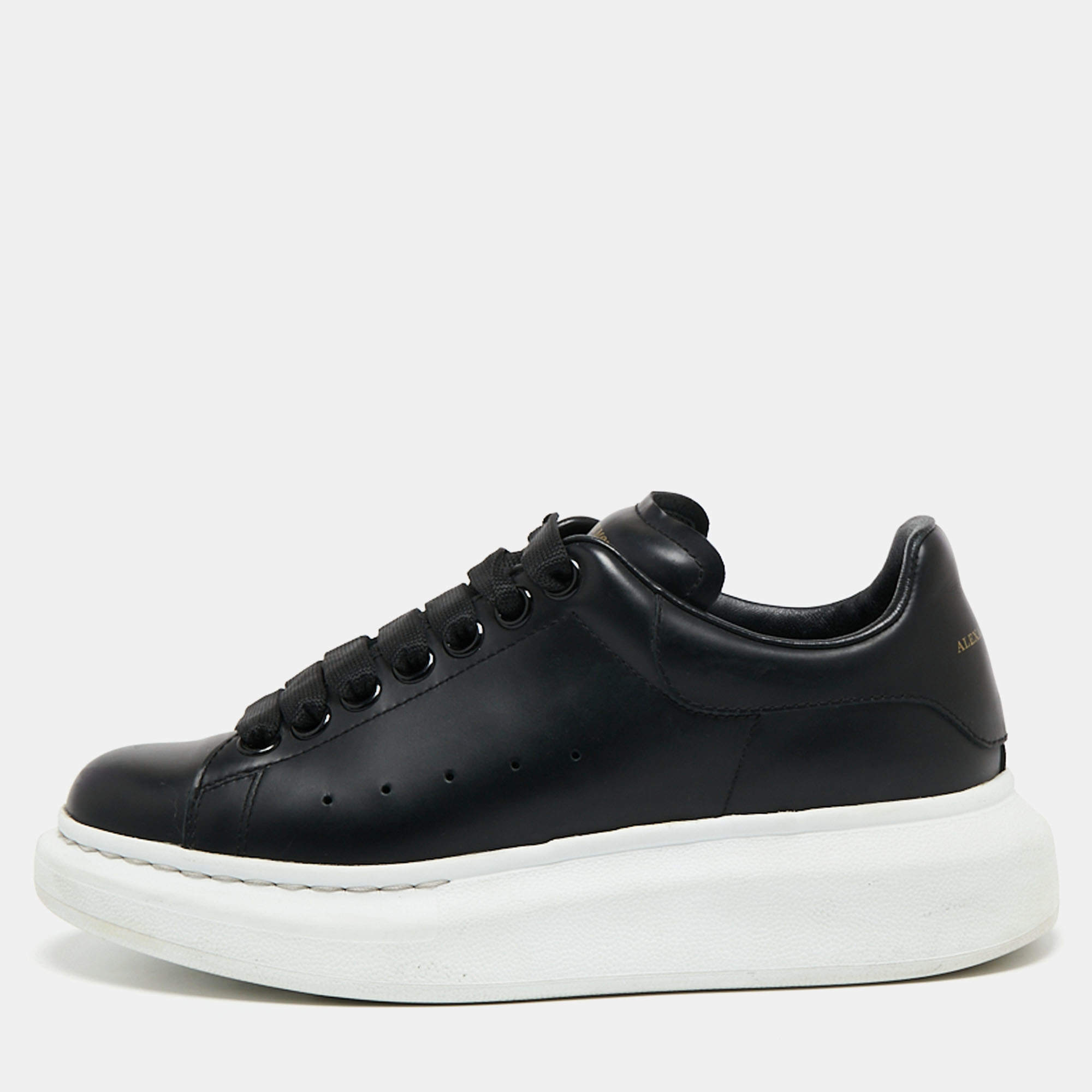 Pre Owned Alexander McQueen Black Leather Oversized Low-Top Sneakers Size 36