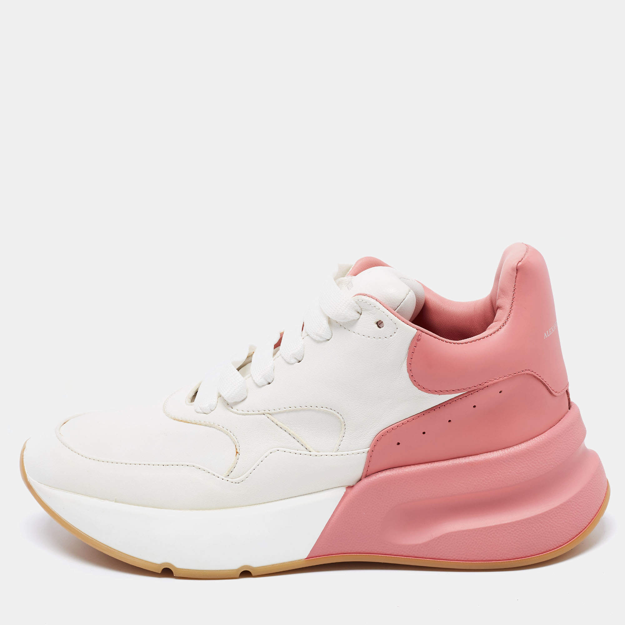Pre Owned Alexander McQueen White/Pink Leather Oversized Runner Sneakers Size 39