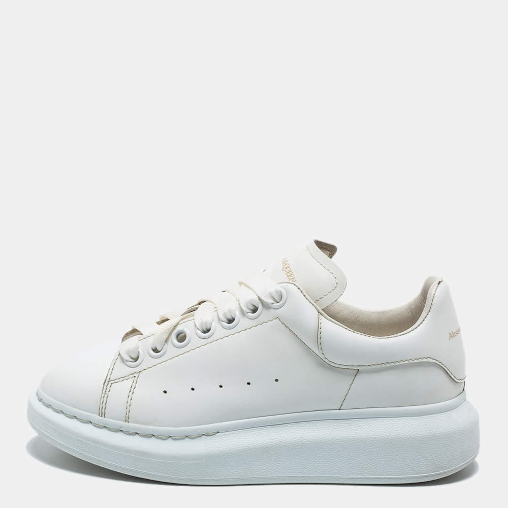 Pre Owned Alexander McQueen White Leather Lace Up Sneakers Size 36.5