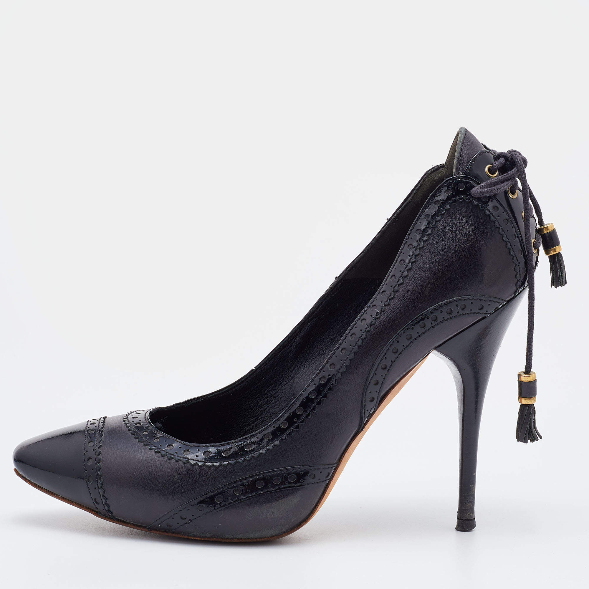 Alexander McQueen Black Brogue Leather Platform Pumps Size 38