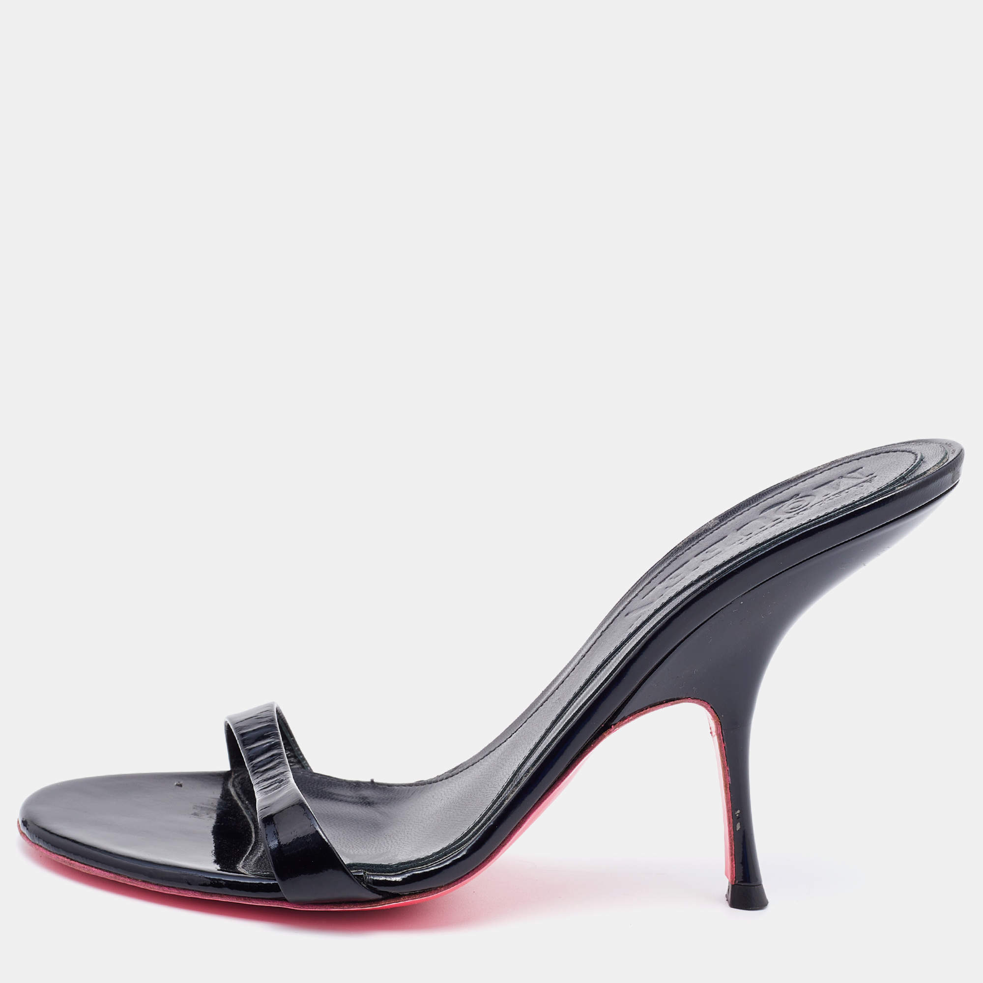 Pre Owned Alexander McQueen Black Patent Leather Slide Sandals Size 37.5