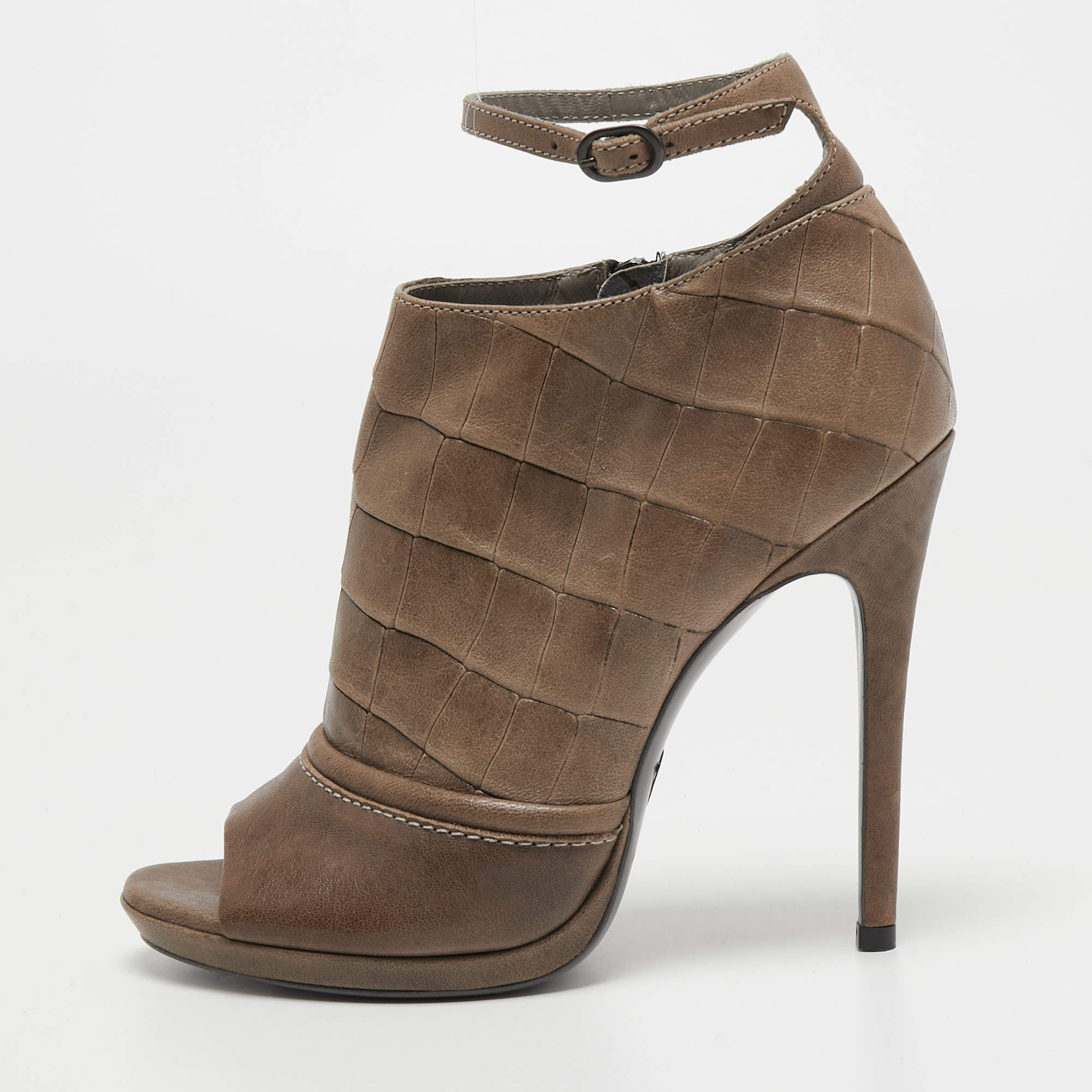 brown peep toe ankle boots