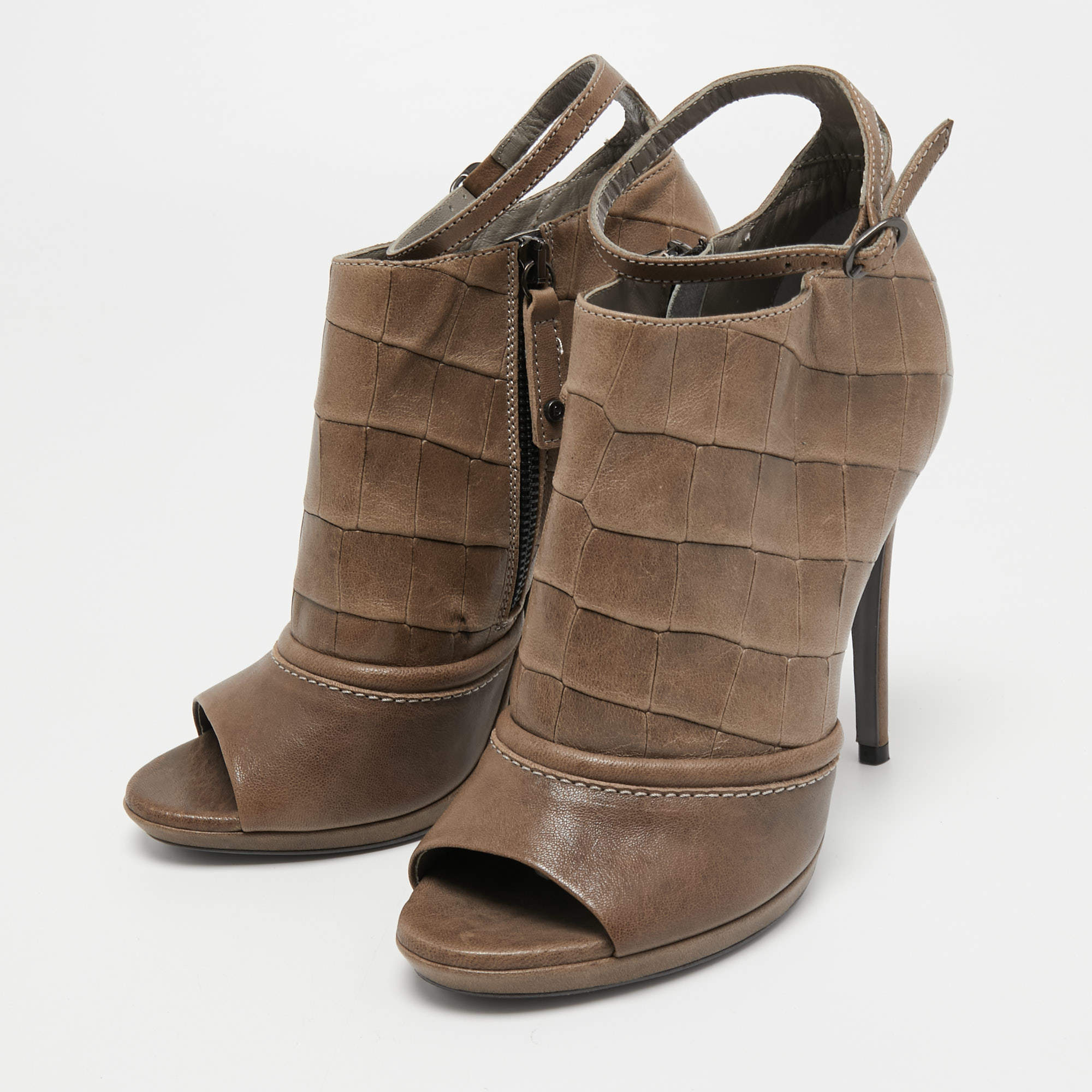 Open toe shop brown booties