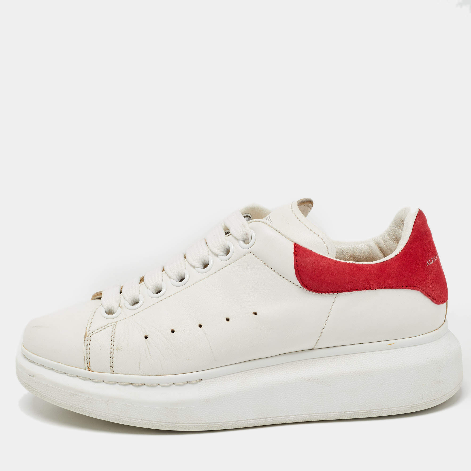 Pre Owned Alexander McQueen White Leather Oversized Sneakers Size 37.5