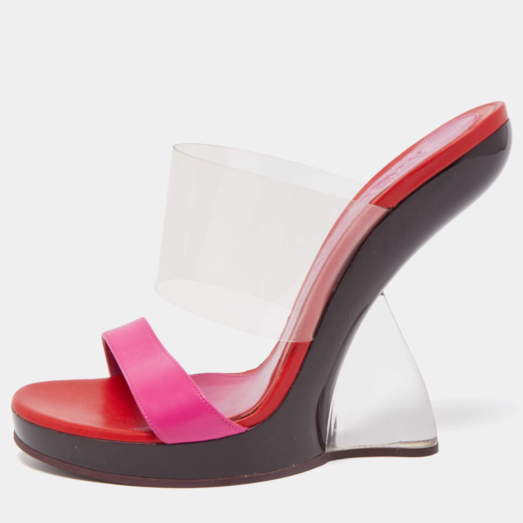 Alexander McQueen Multicolor Leather and PVC Bold Plexi Heel Peep Toe Wedge Sandals Size 40
