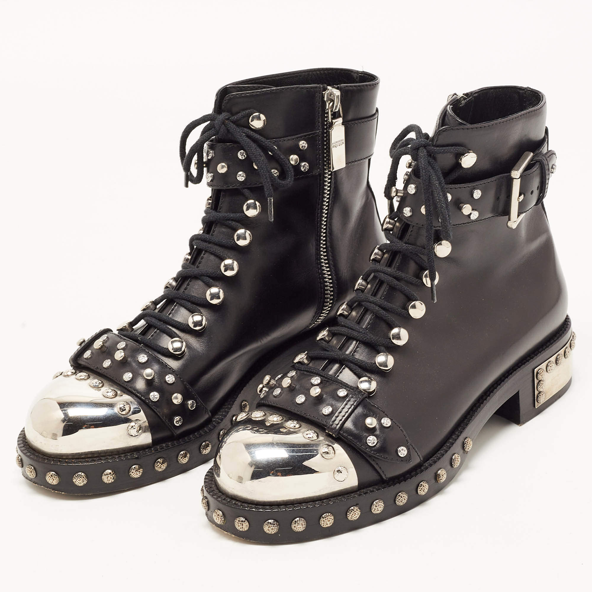 Alexander mcqueen embellished leather ankle outlet boots