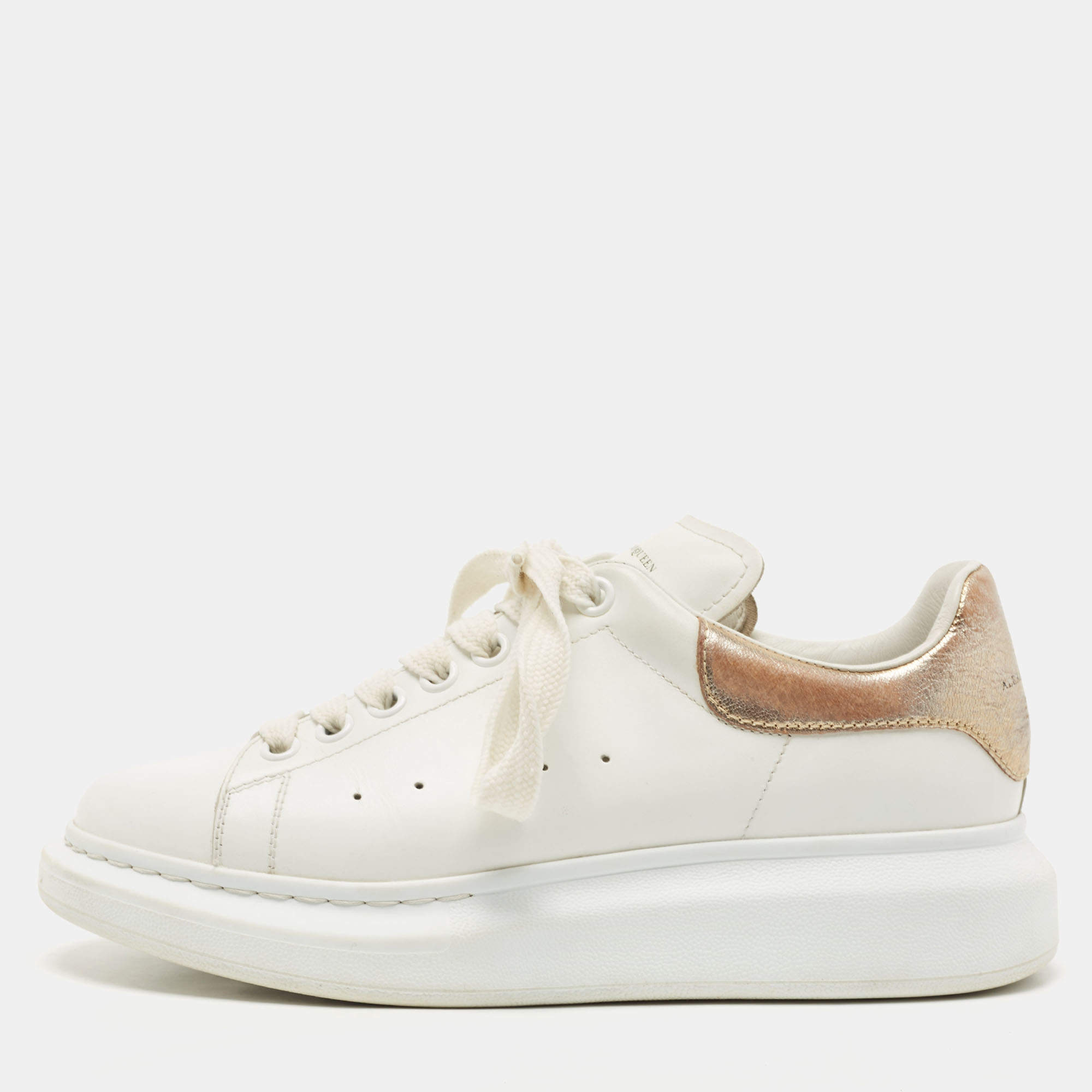 Pre Owned Alexander McQueen White/Gold Leather Oversized Sneakers Size 40