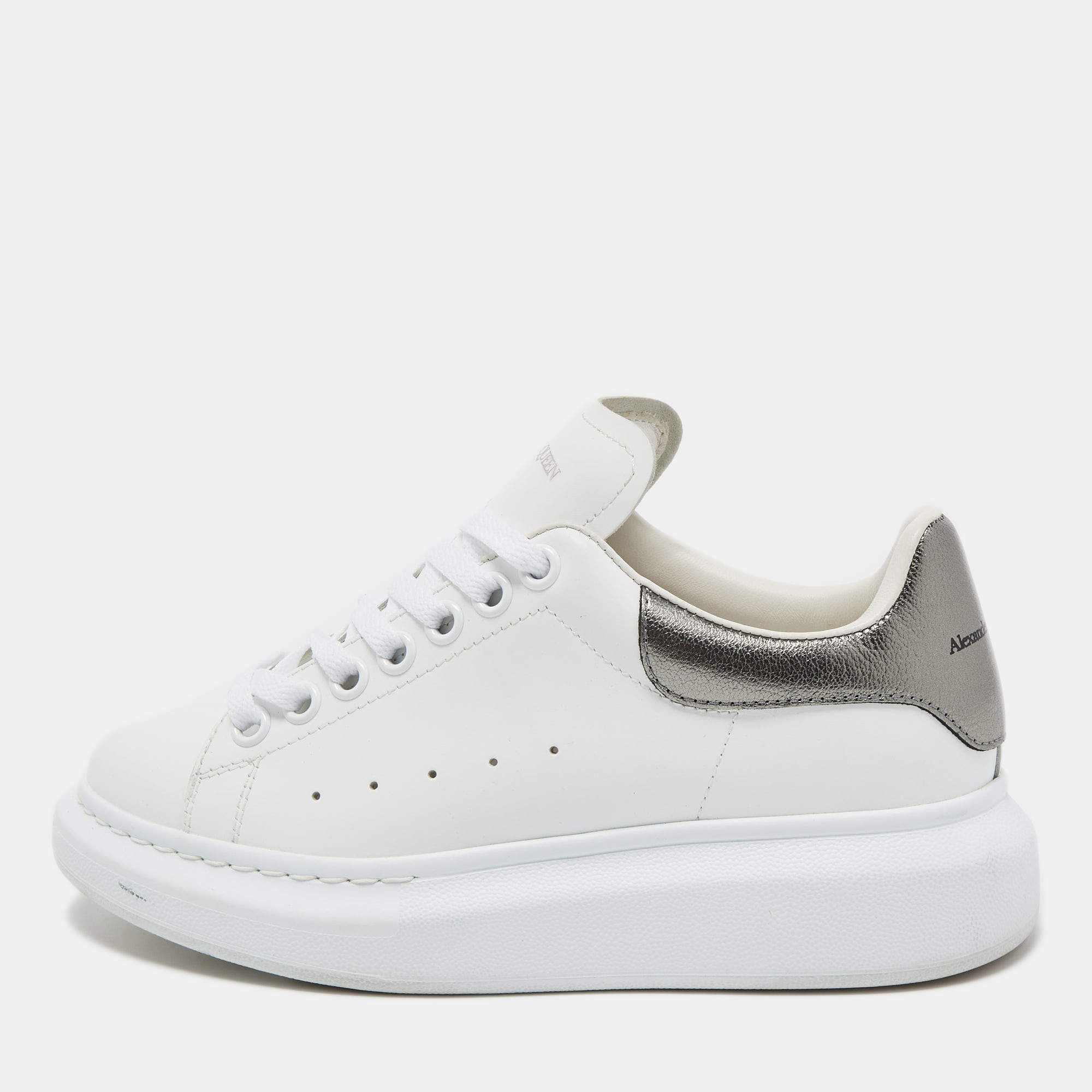 Alexander McQueen White/Grey Leather Oversized Sneakers Size