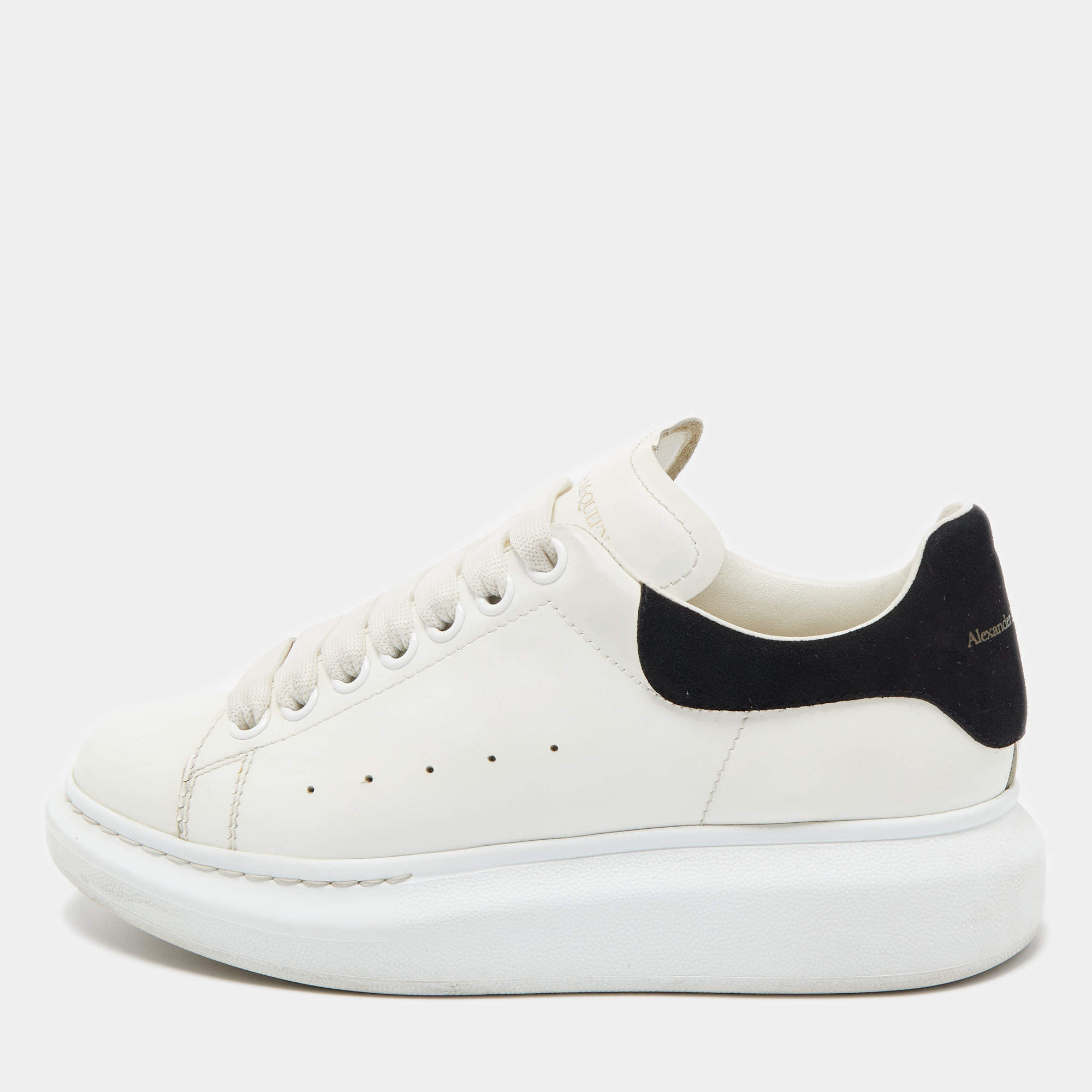 Pre Owned Alexander McQueen White/Black Suede and Leather Oversized Sneakers Size 37.5