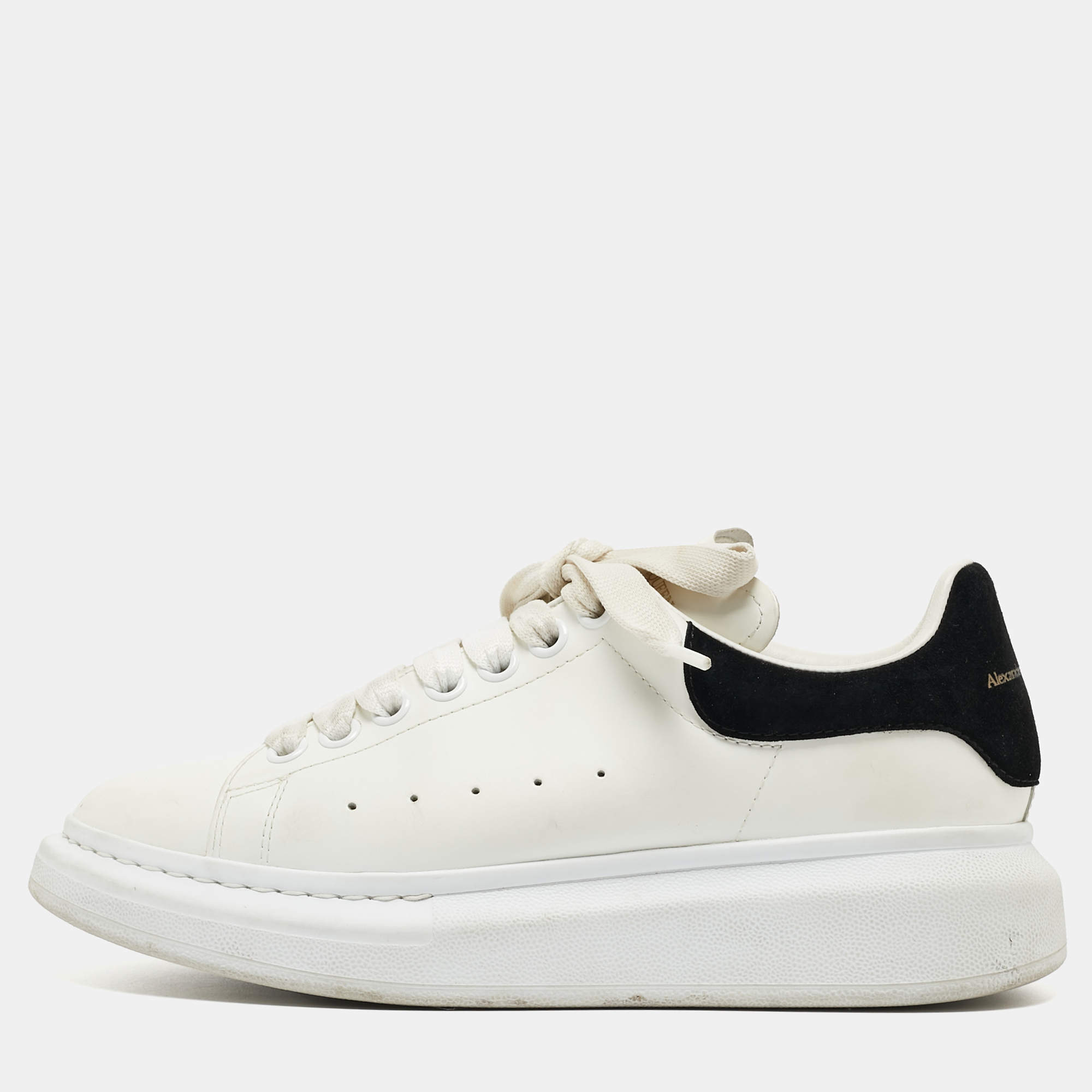Pre Owned Alexander McQueen White/Black Leather Oversized Sneakers Size 38