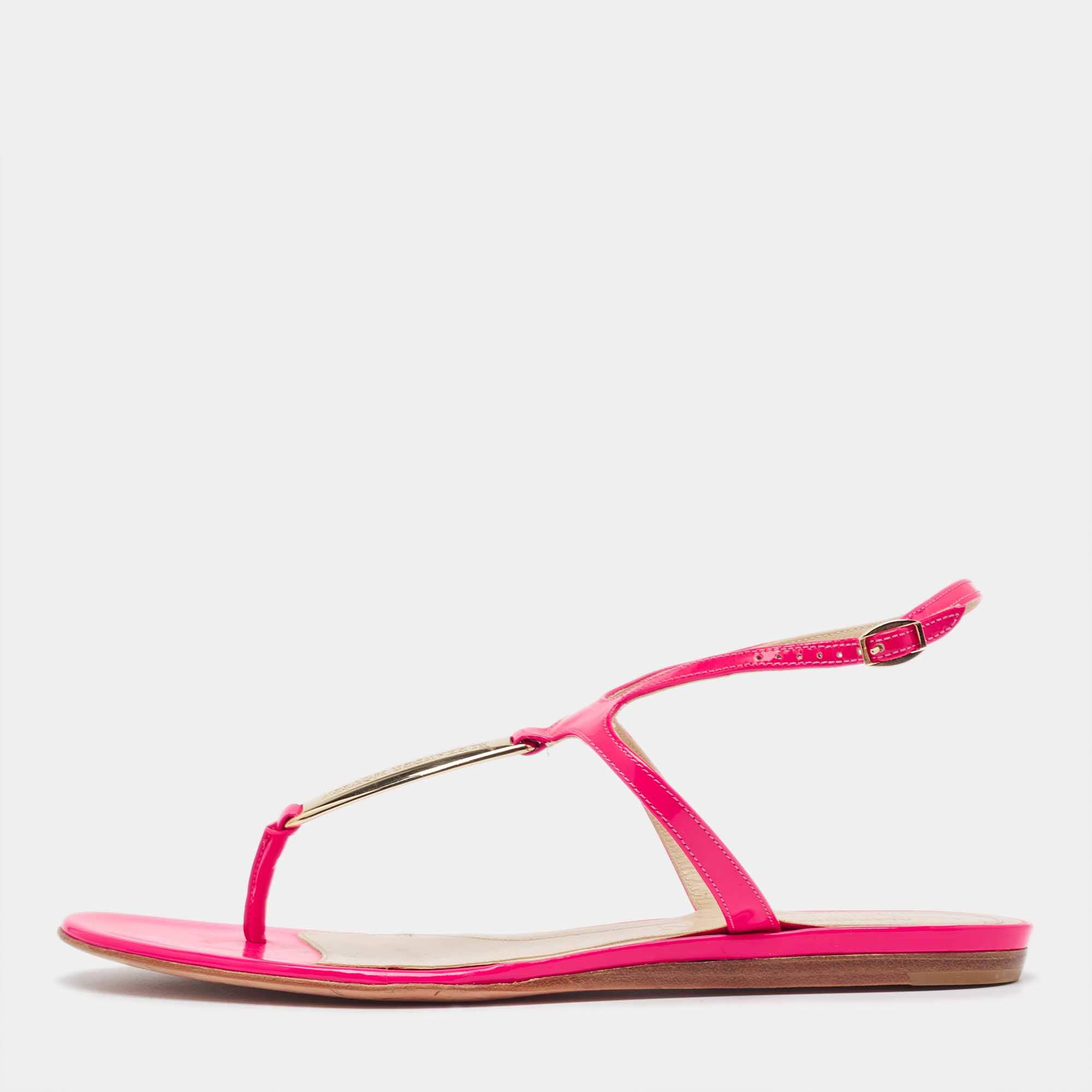Alexander McQueen Pink Leather Thong Ankle Strap Flat Sandals Size 37.5