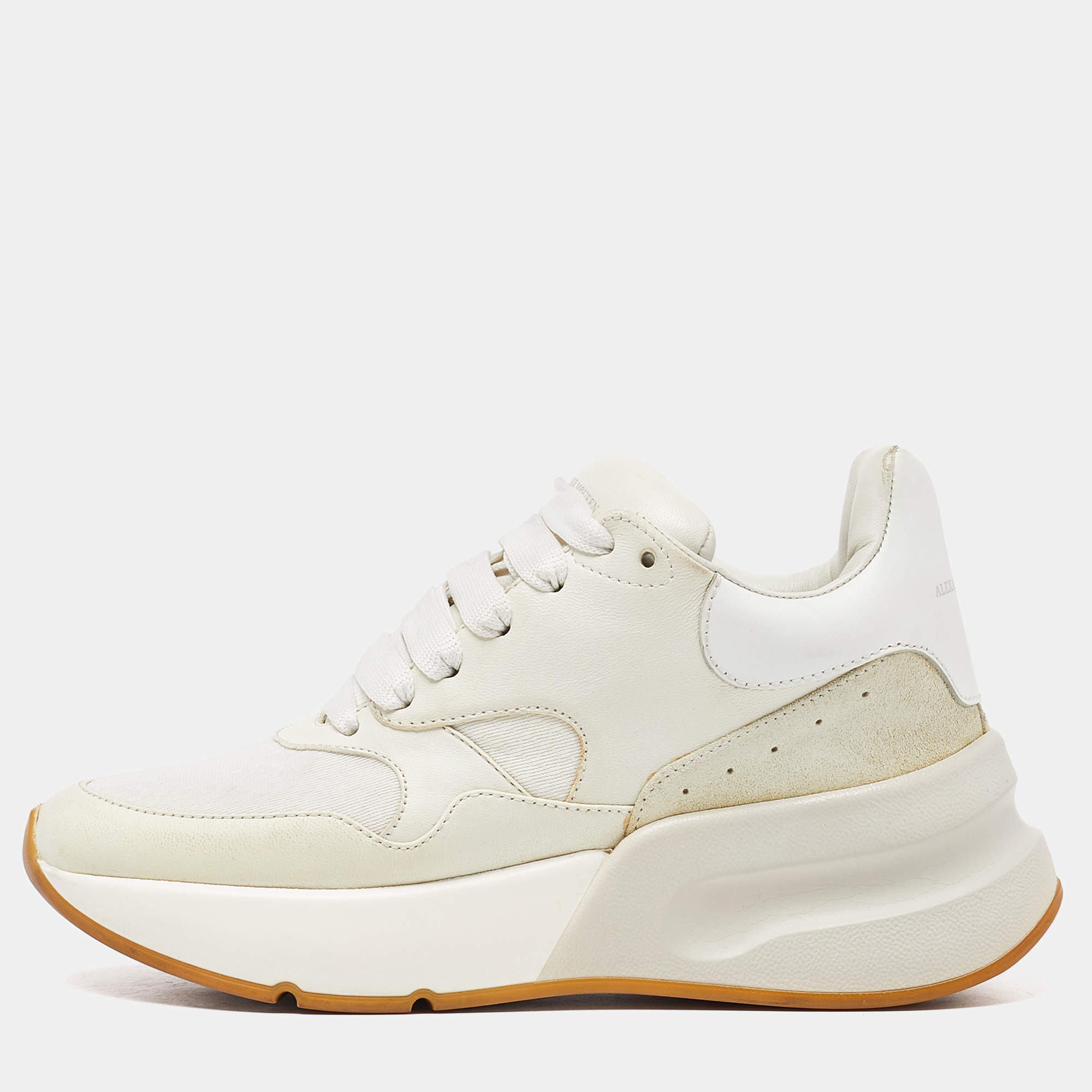 Pre Owned Alexander Mcqueen White Leather and Mesh Oversize Runner Low Top Sneakers Size 35