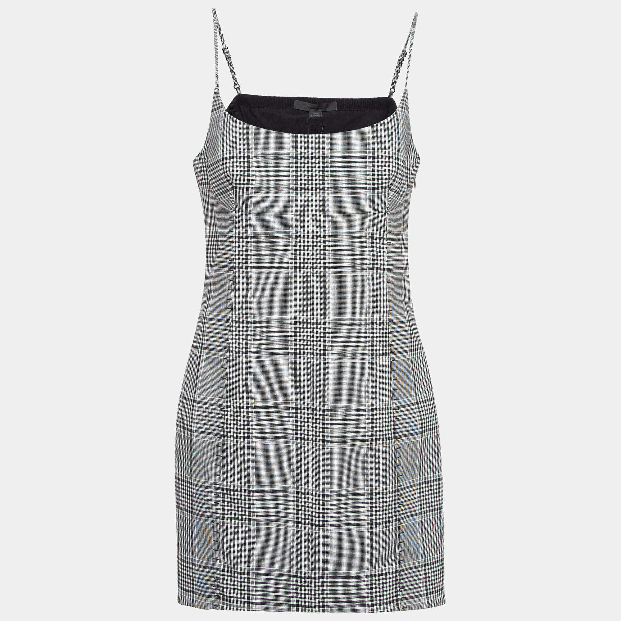 Alexander Wang Grey Plaid Wool Blend Scoop Neck Mini Dress L
